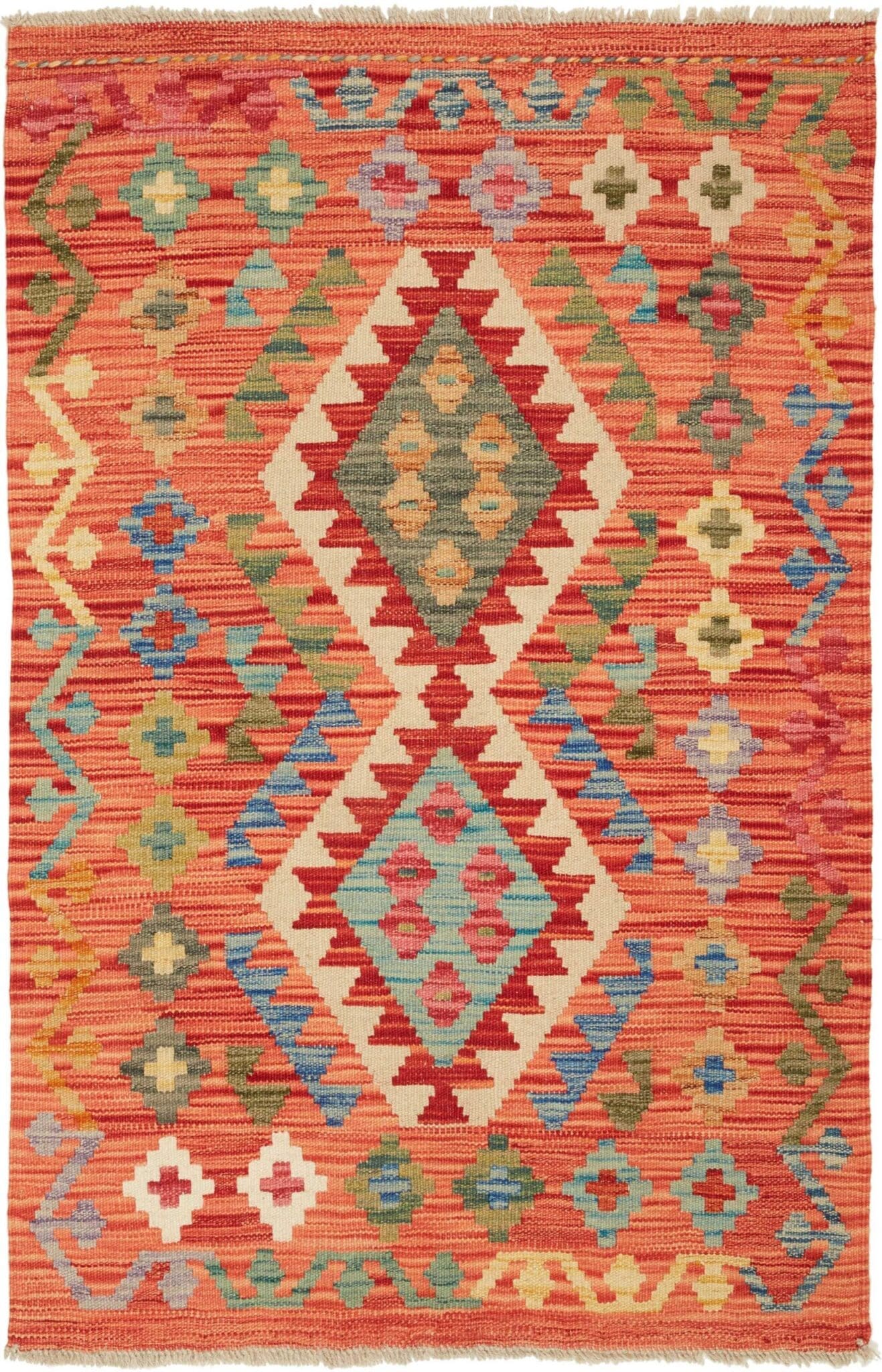 Kelim Teppich 88 x 131 cm, handgewebt, rustikales Flair, Wolle