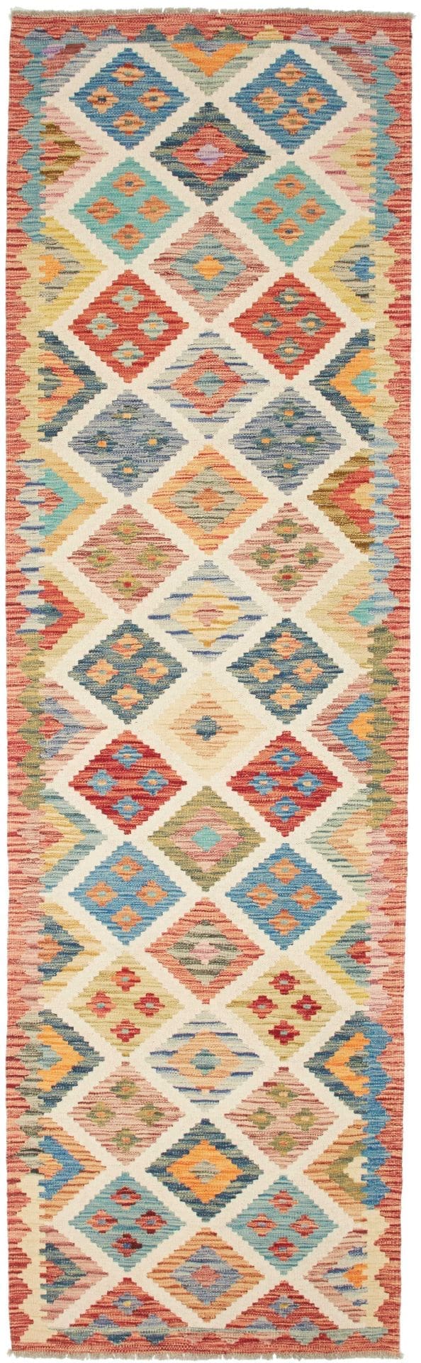 Kelim Teppich 88 x 292cm, rustikales Design, handgewebt