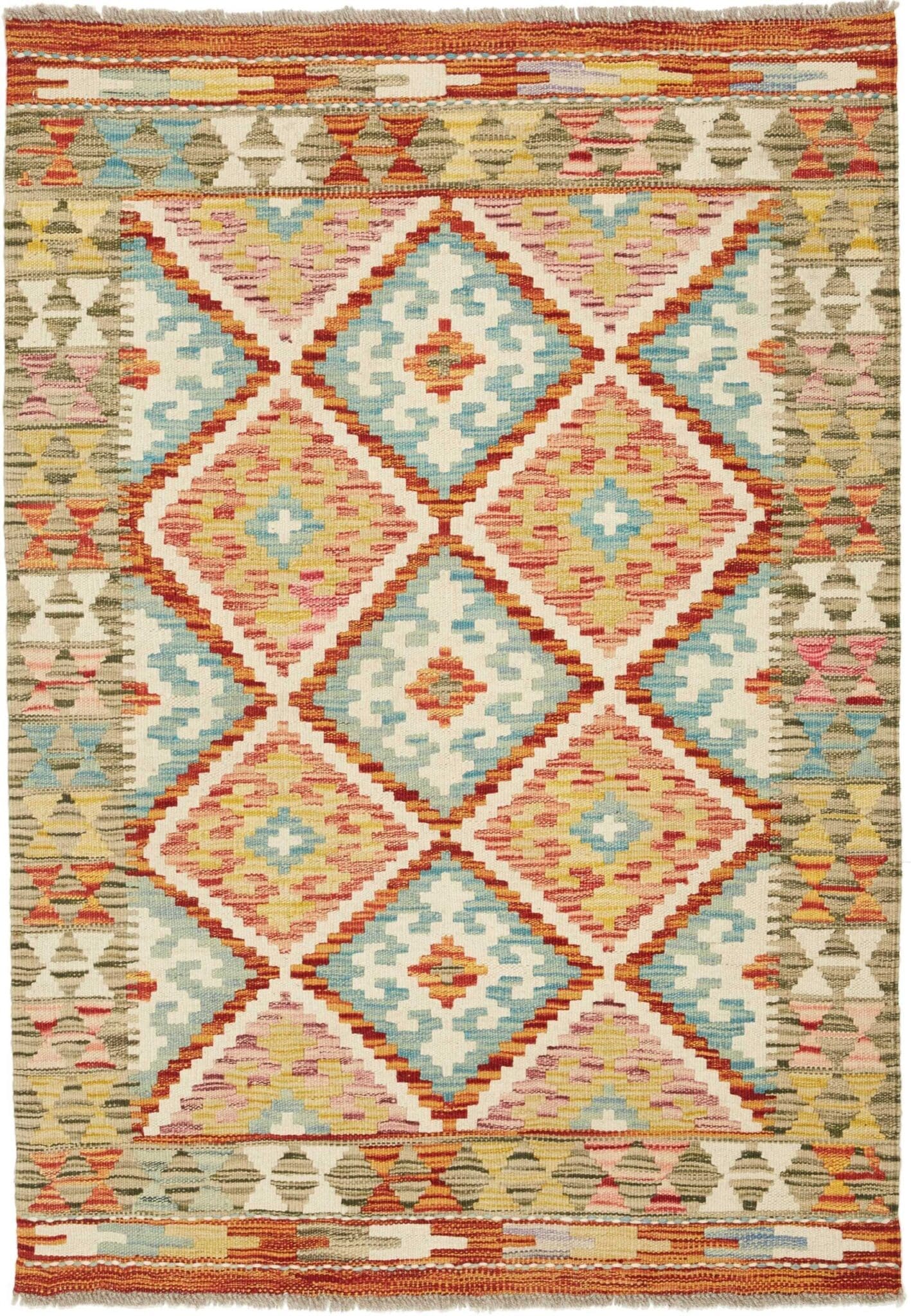 Kelim Teppich 89 x 121 cm aus Schurwolle, handgewebt, rustikal