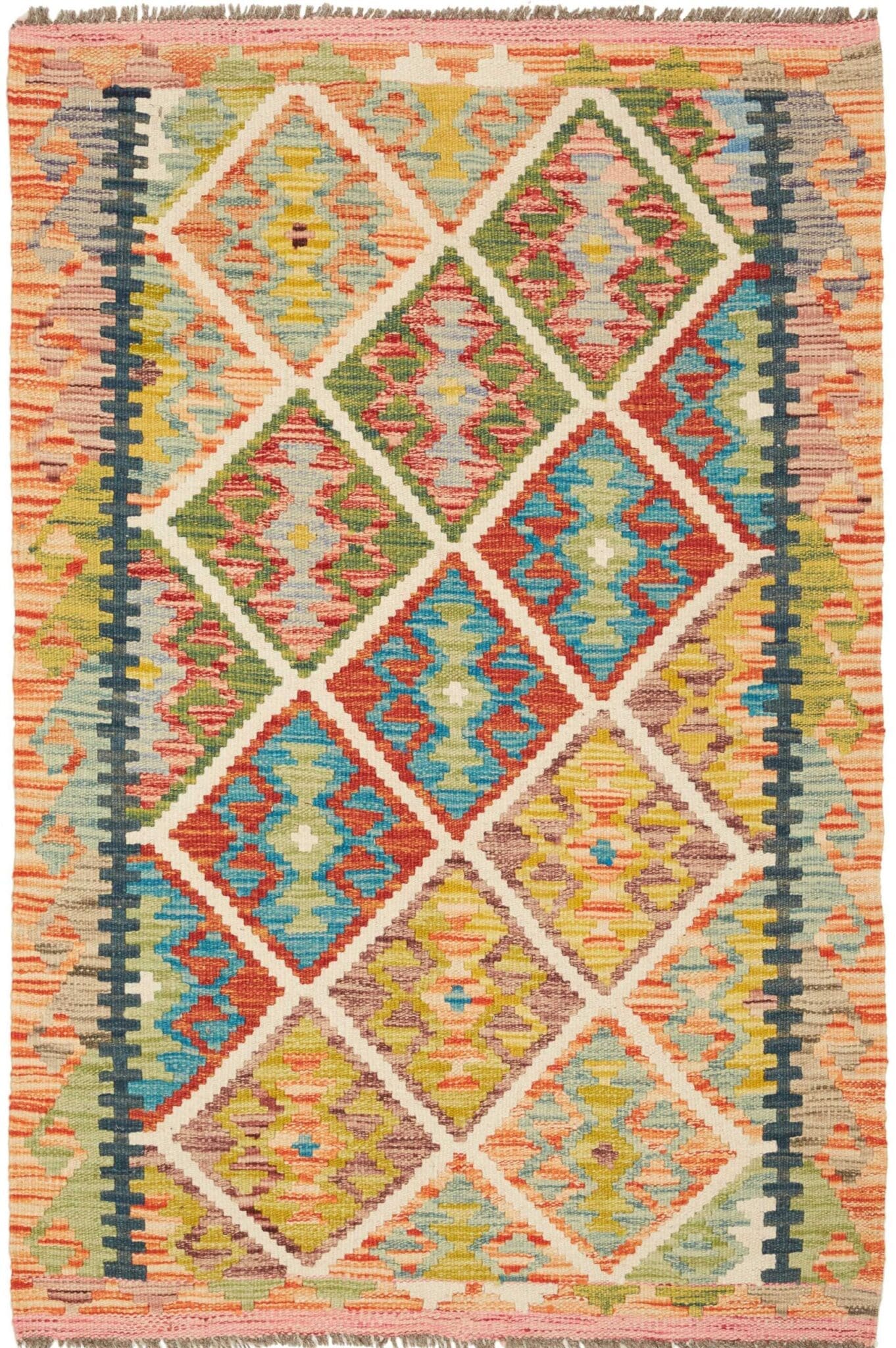 Kelim Teppich 89 x 128cm aus Schurwolle, handgewebt, rustikal