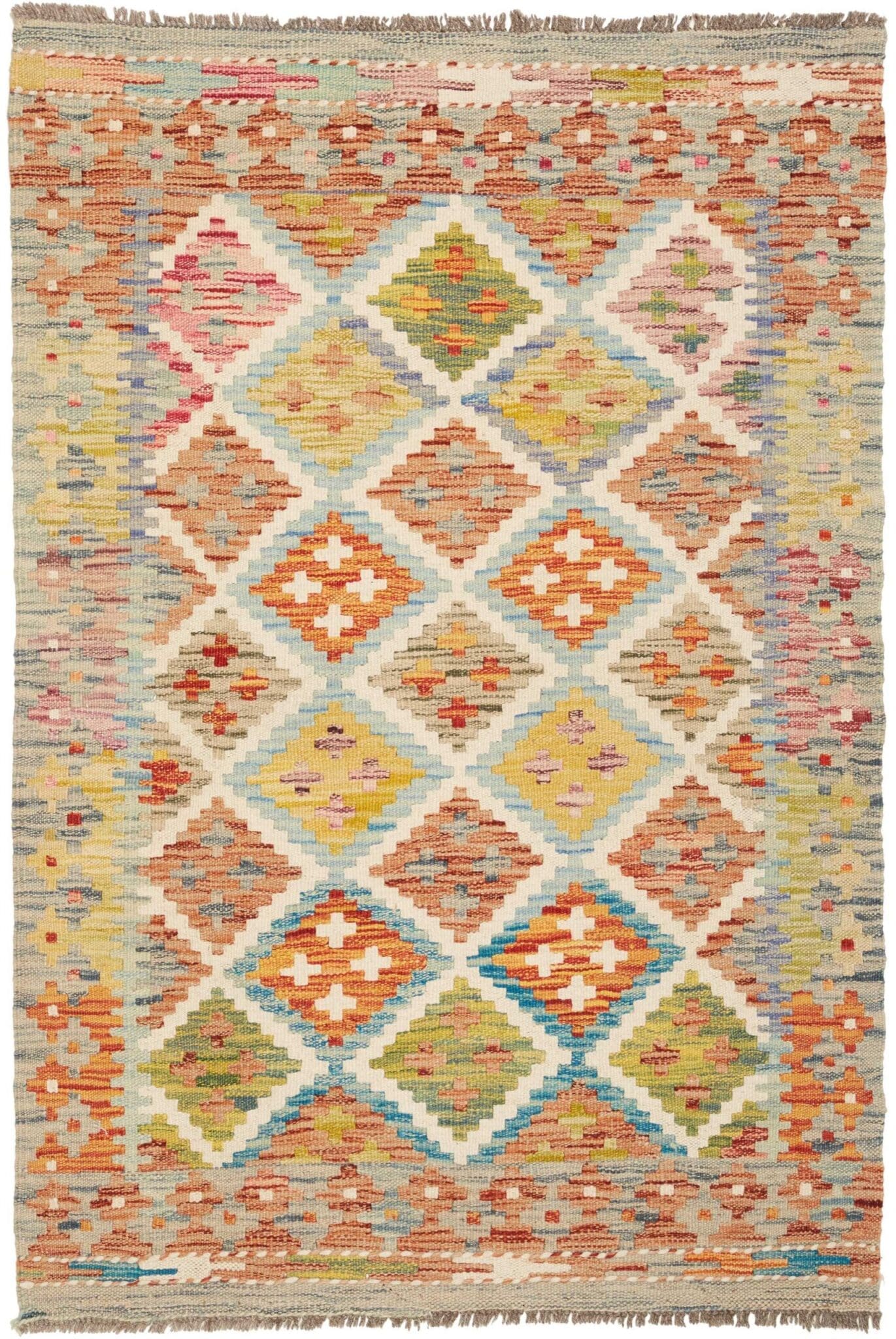 Kelim Teppich 89 x 130cm, handgewebt, rustikales Flair aus Wolle