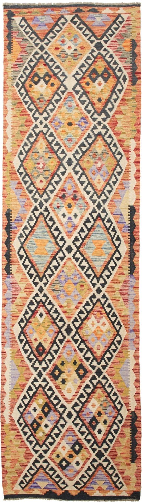 Kelim Teppich 89 x 316cm, handgewebt, rustikales Flair, Wolle