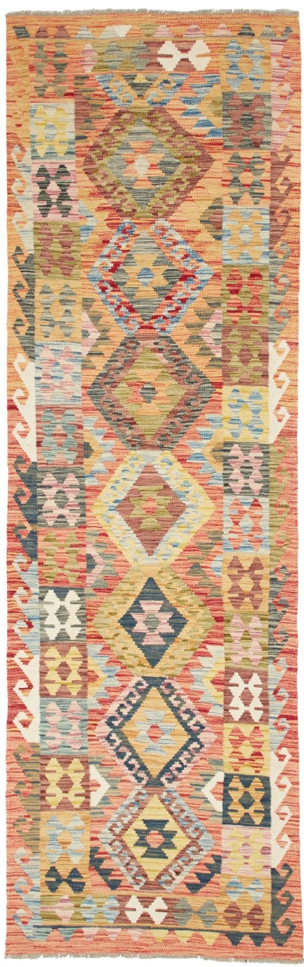 Kelim Teppich 91 x 288cm aus Schurwolle, handgewebt, rustikal