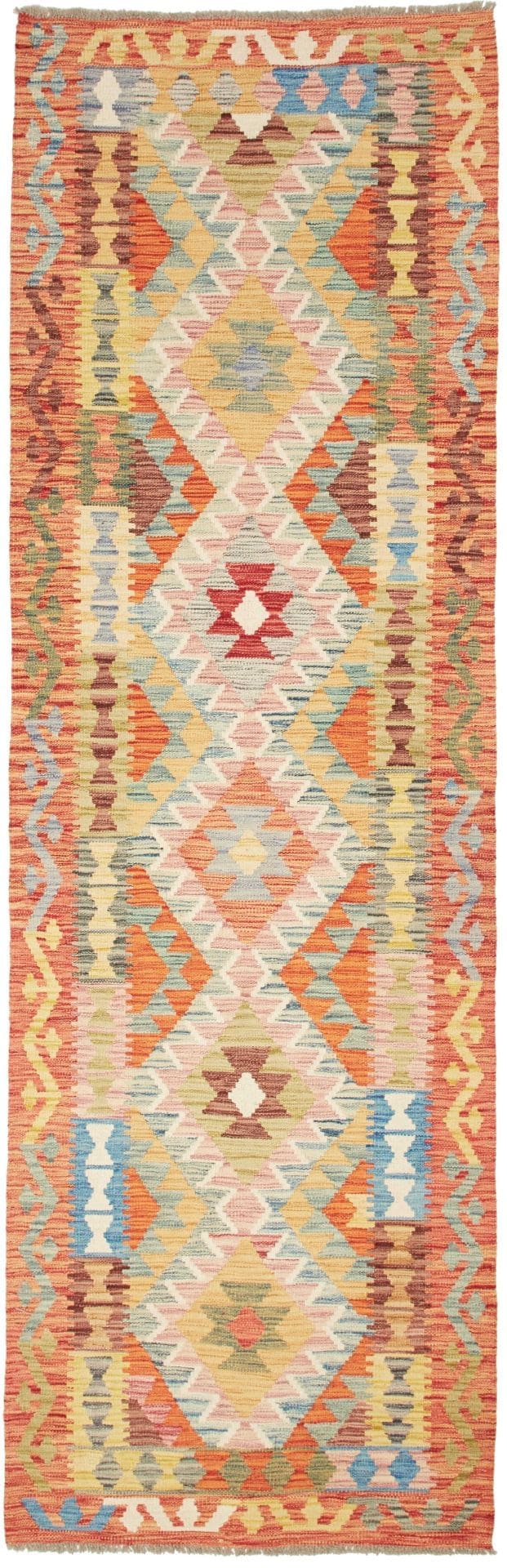 Kelim Teppich 93 x 293 cm, handgewebt, rustikales Flair, Schurwolle