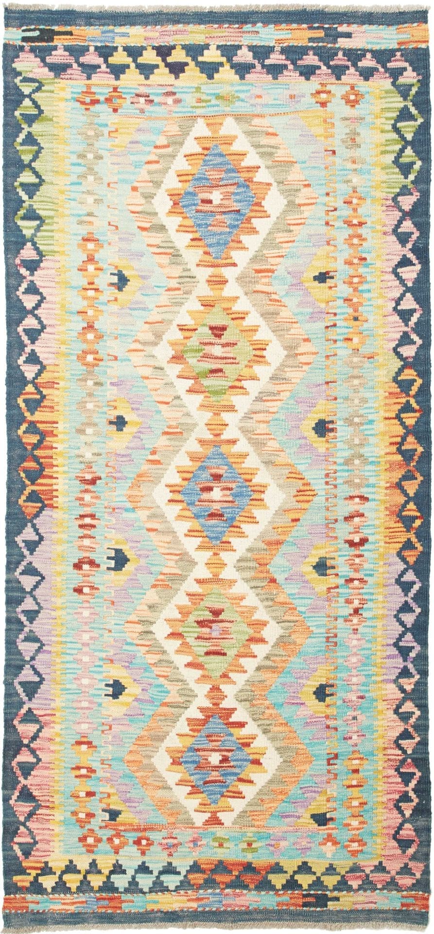 Kelim Teppich 96 x 200cm - Handgewebt, rustikales Flair, Wolle