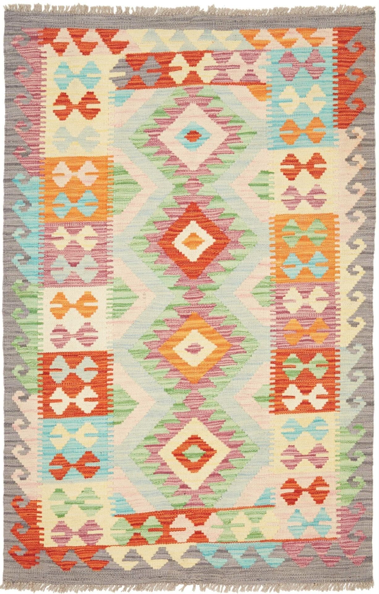 Kelim Teppich 99 x 149 cm, rustikal, Schurwolle, handgewebt