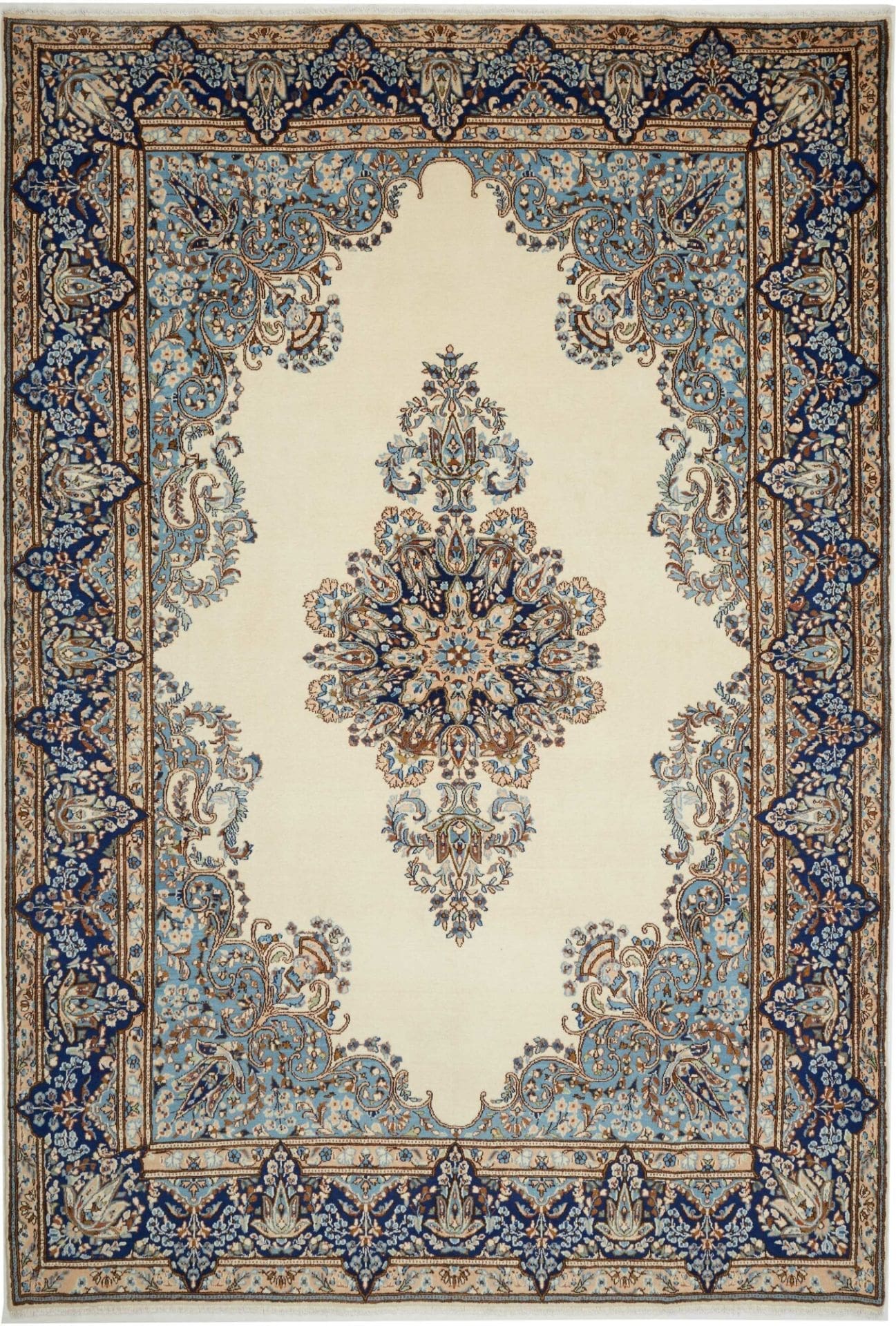 (Verkauft) Kirman Teppich 228 x 328 cm, florales Design, handgeknüpft, Perserteppich