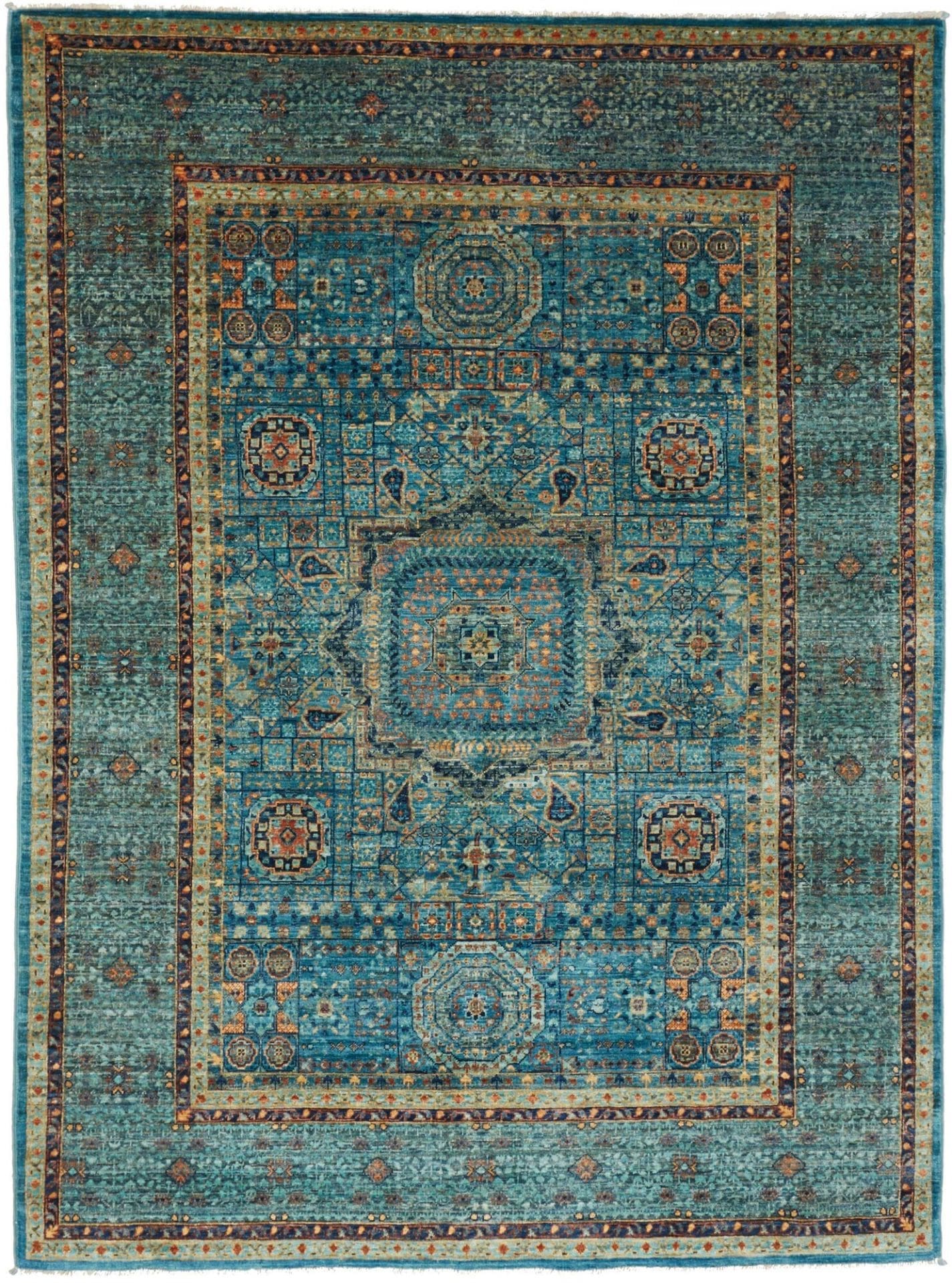 Mamluk Orientteppich 152 x 205cm, Seide, handgeknüpft, Medaillon
