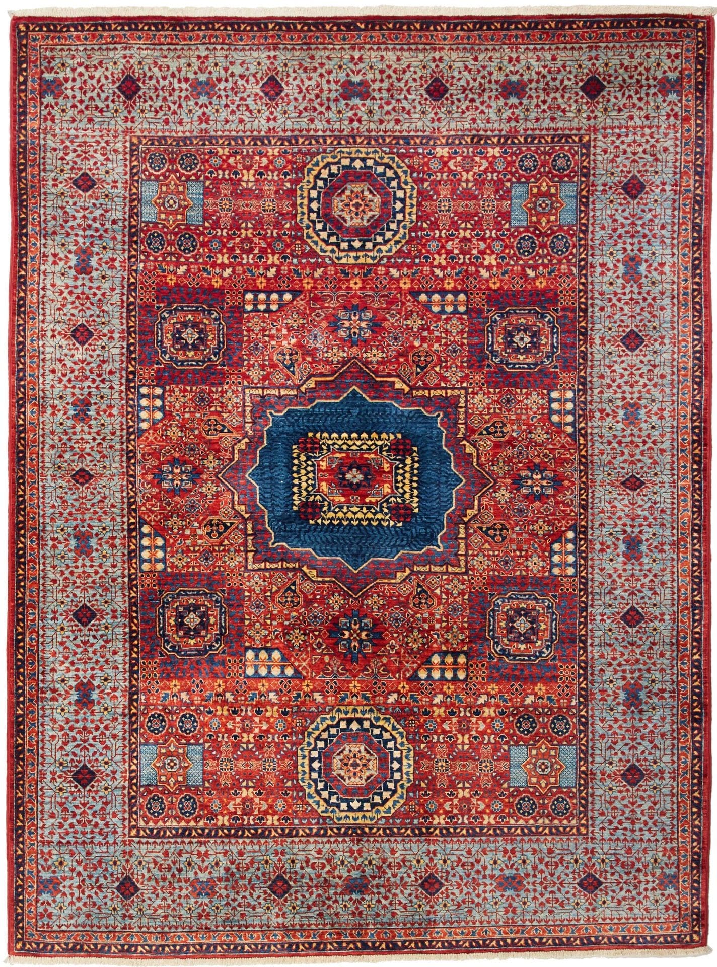 Mamluk Orientteppich 201 x 146 cm – Handgeknüpft, Seide, Wolle