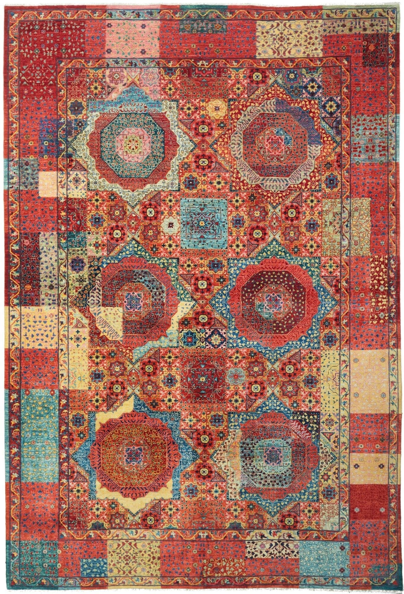 Mamluk Teppich 203x303cm, handgeknüpft, Schurwolle, Orientteppich