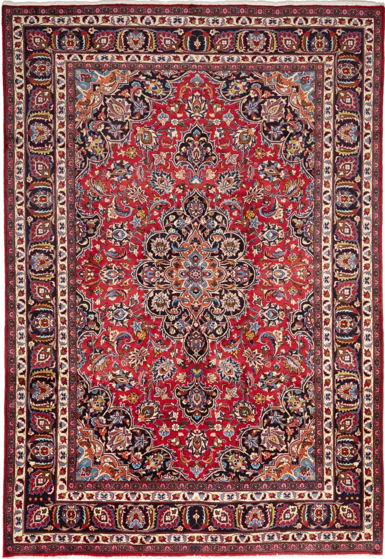 Mashad Teppich 200 x 287cm, florales Design, Schurwolle, handgeknüpft