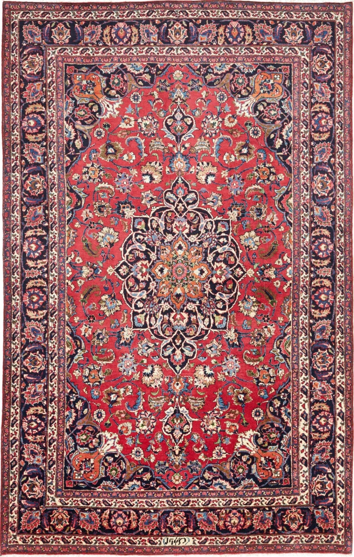 Mashad Teppich 206 x 322 cm, florales Muster, handgeknüpft, Perserteppich