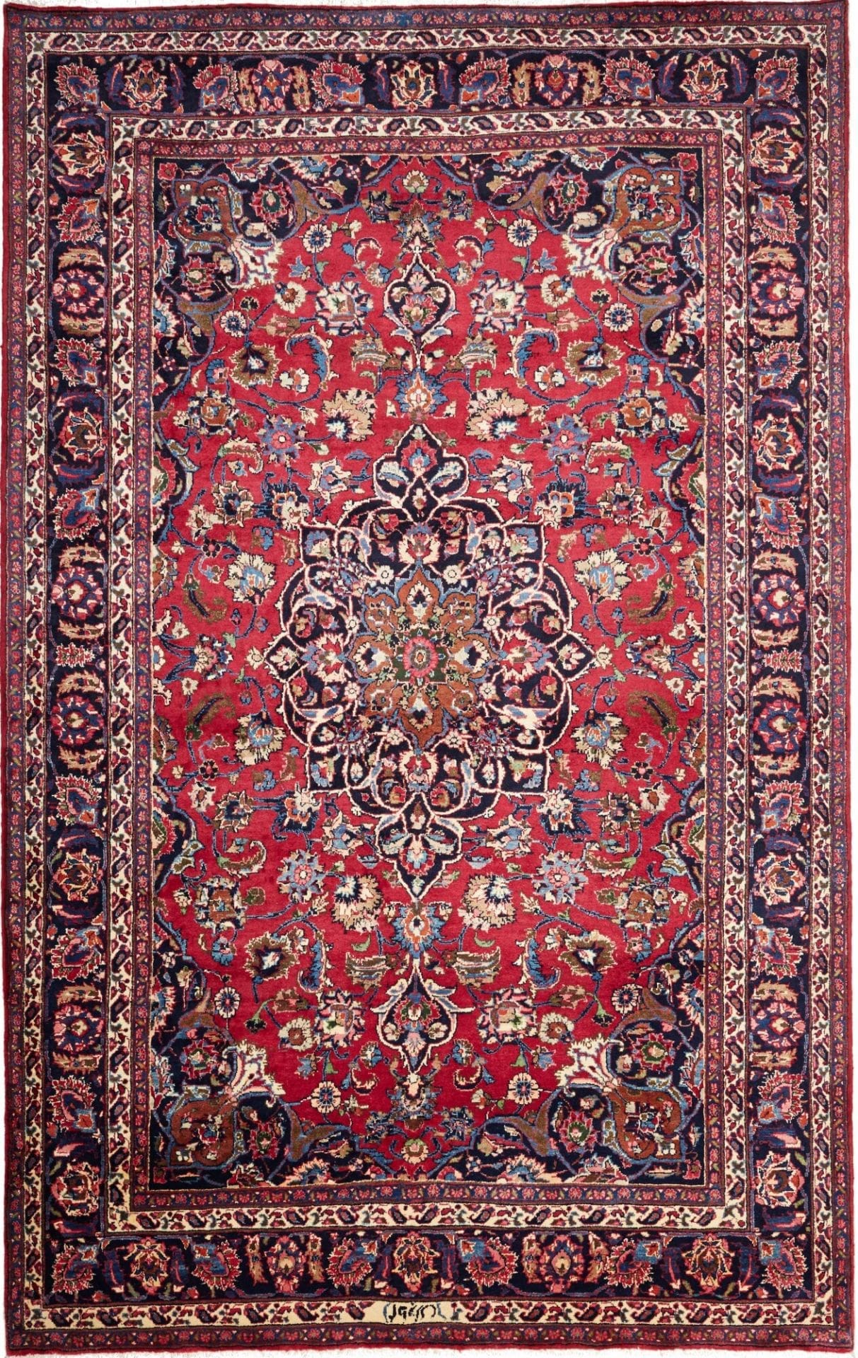 Mashad Teppich 207 x 325cm, florales Muster, handgeknüpft, Perserteppich