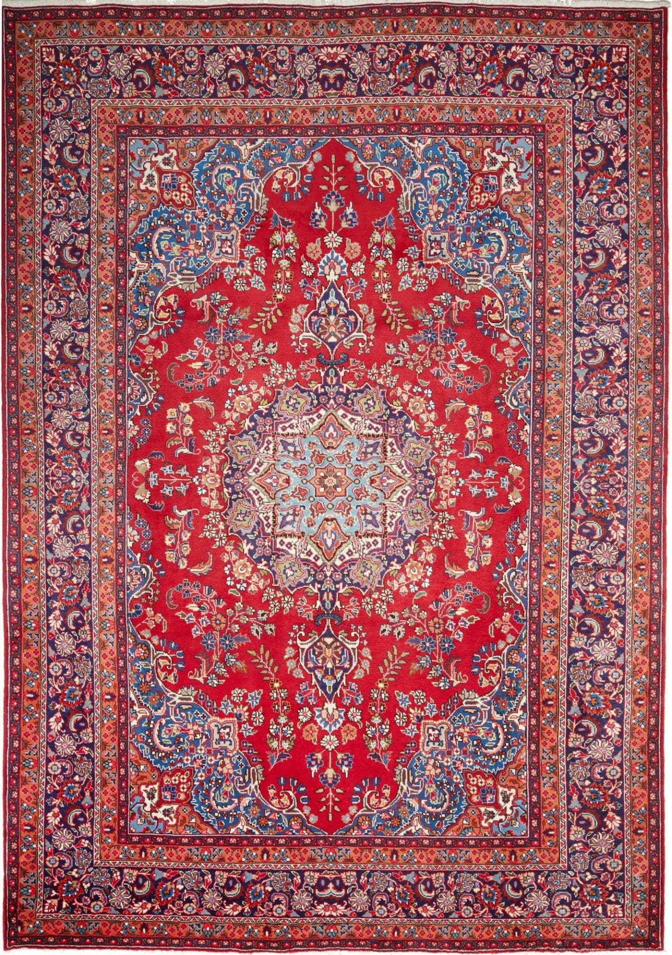 Mashad Teppich 245 x 345 cm, florales Muster, handgeknüpft, Perserteppich