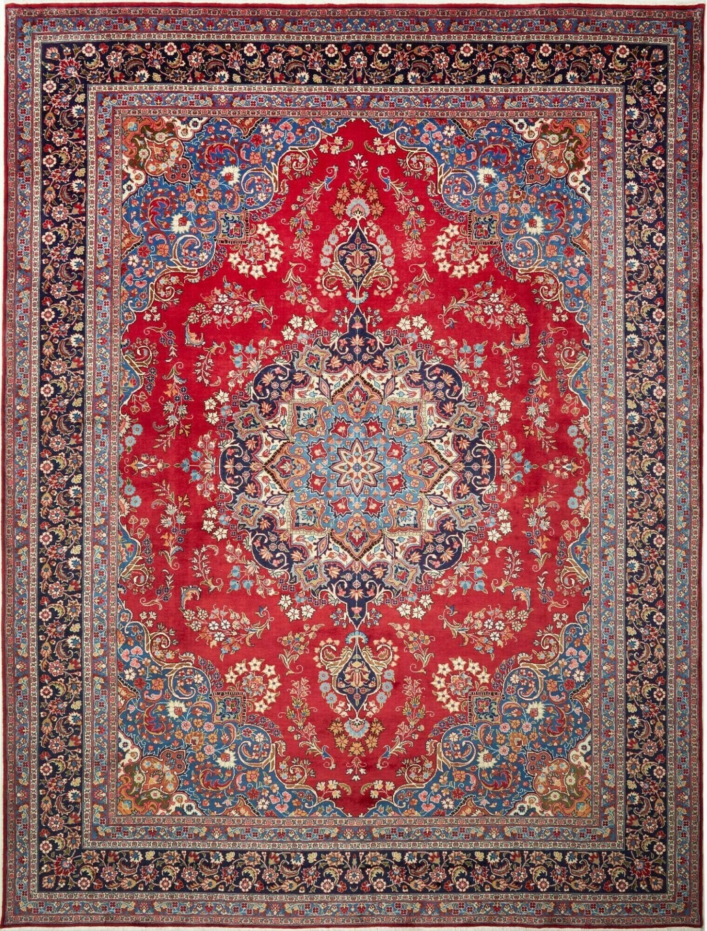 Mashad Teppich 293 x 390cm, florales Muster, handgeknüpft, Perserteppich