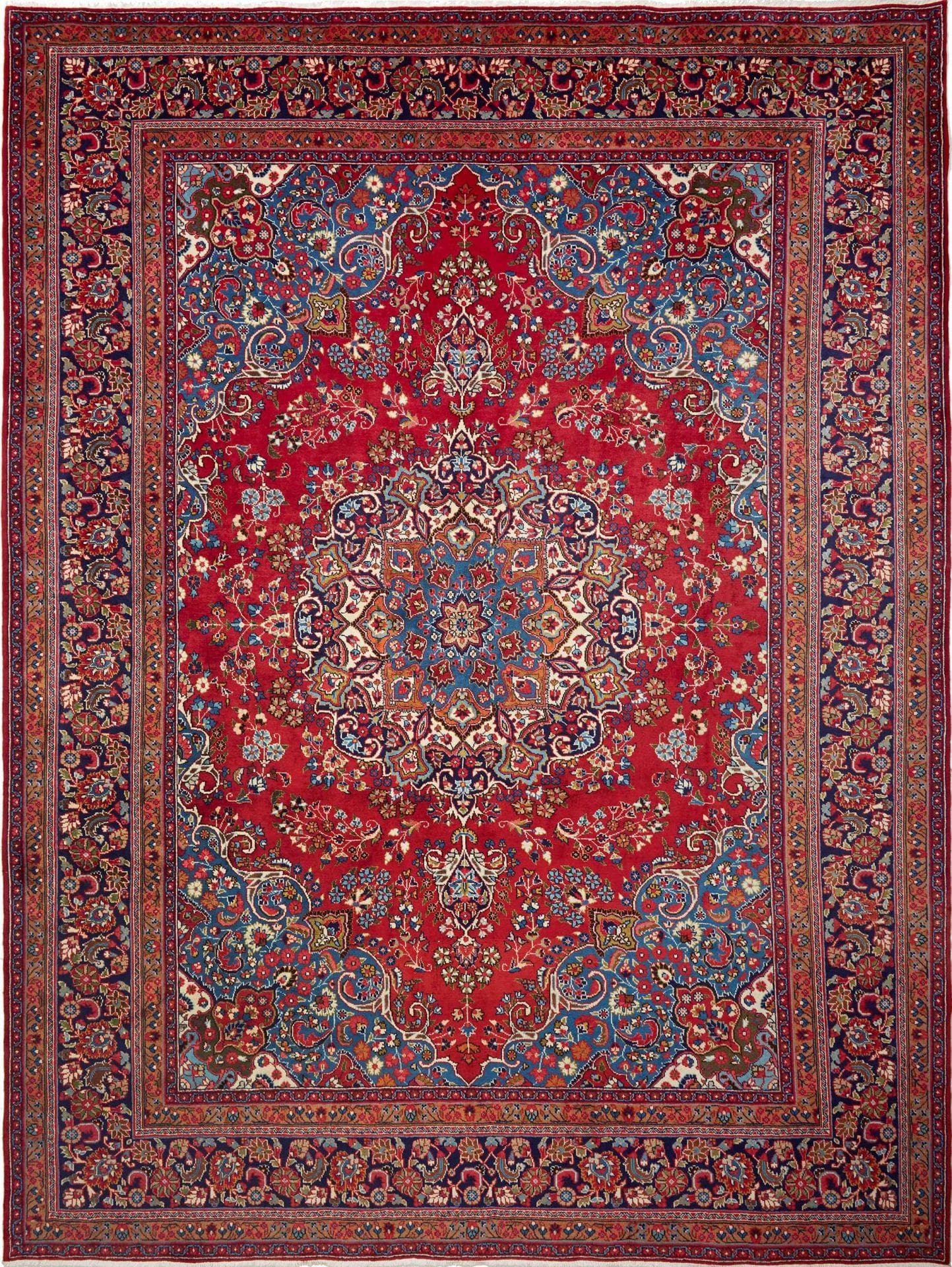 Mashad Teppich 298 x 393 cm, florale Muster, handgeknüpft