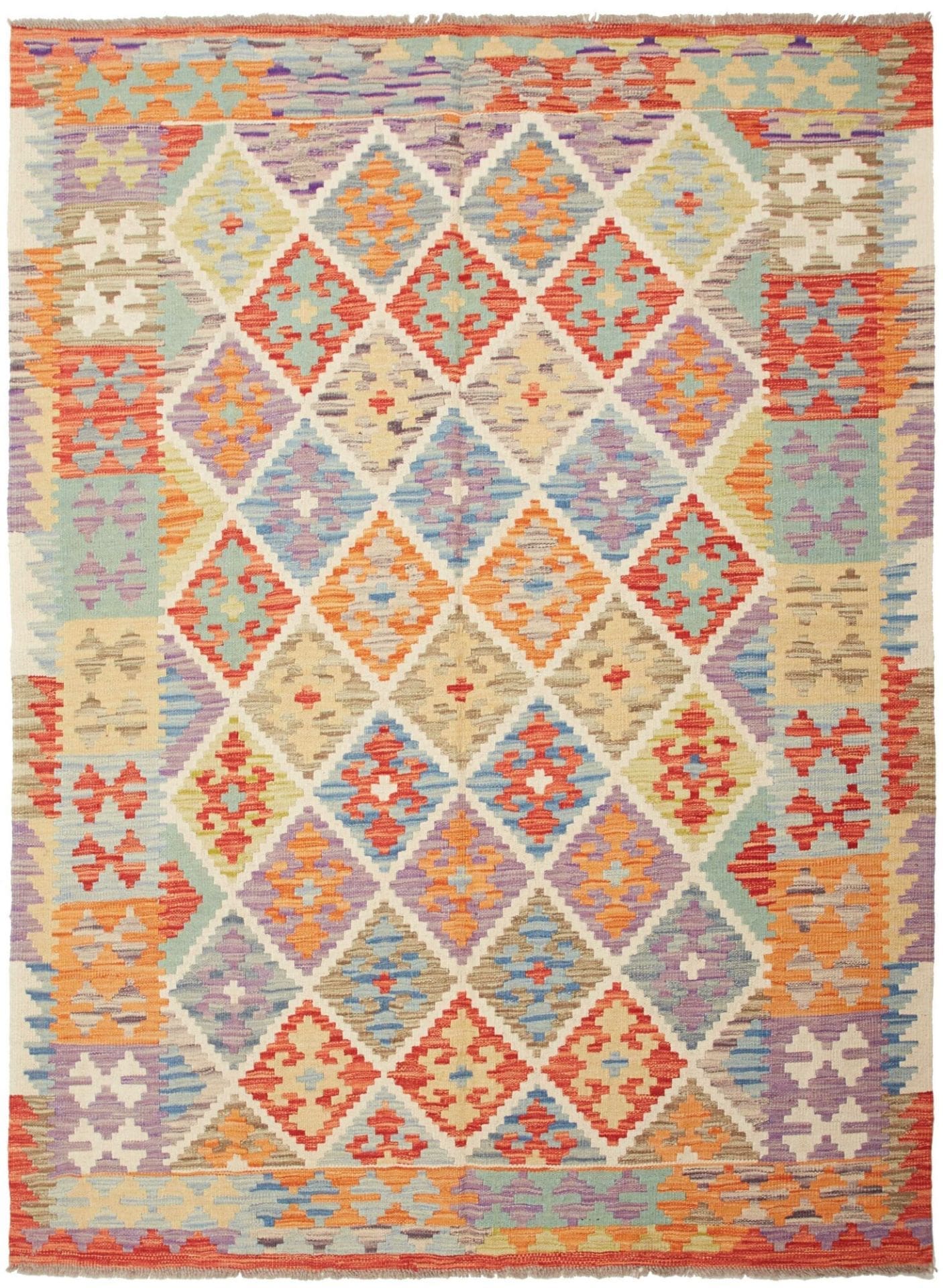 Moderner Kelim Teppich 151 x 205 cm, Schurwolle, handgewebt