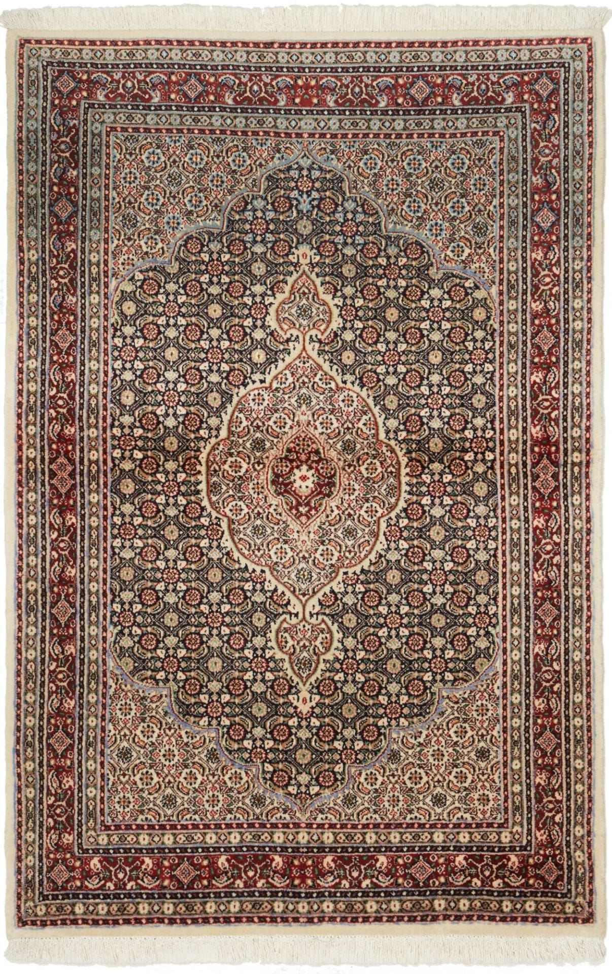 Moud Teppich 100 x 149 cm, floral, Schurwolle, handgeknüpft, Perserteppich