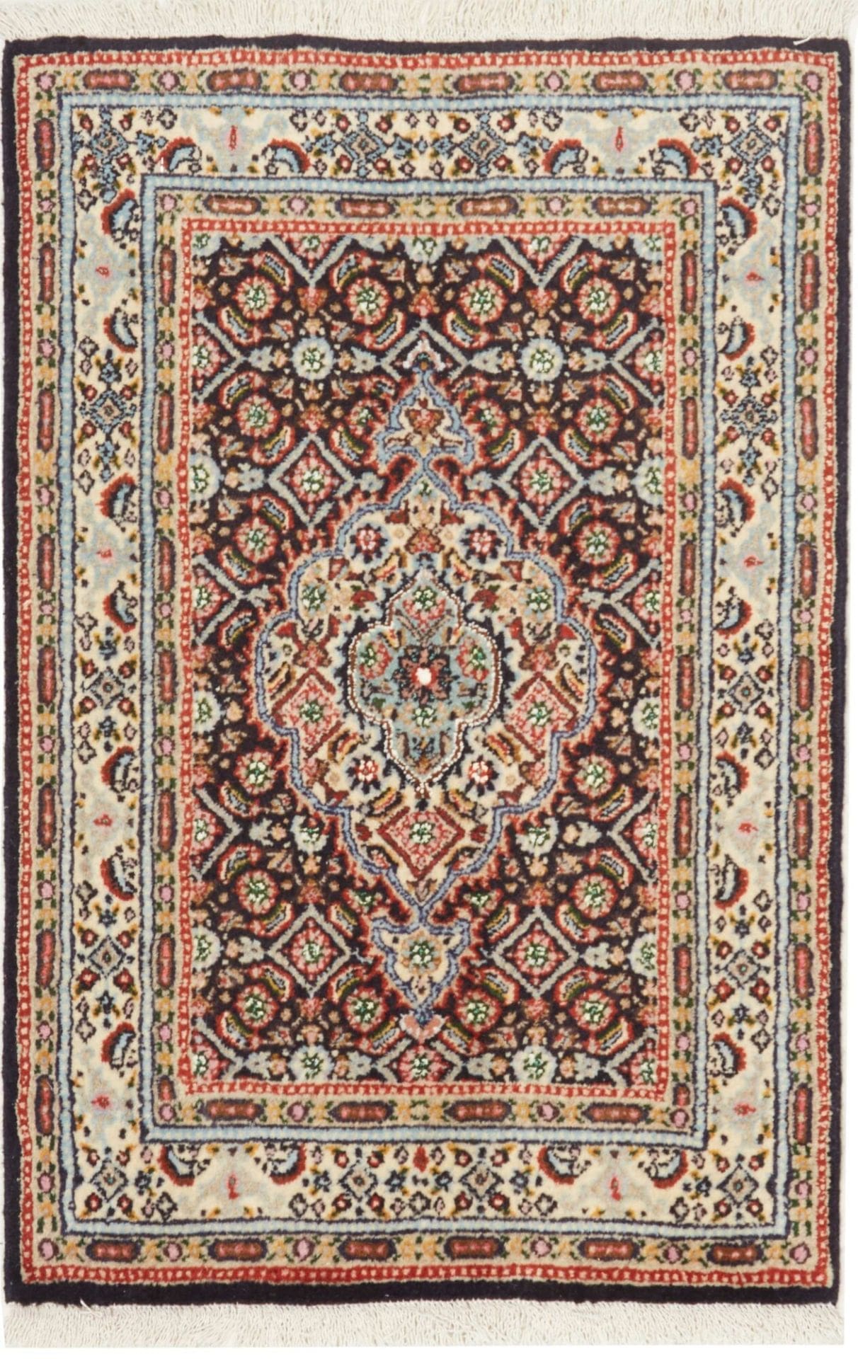 Moud Teppich 58 x 87cm, florales Muster, handgeknüpft, Perserteppich