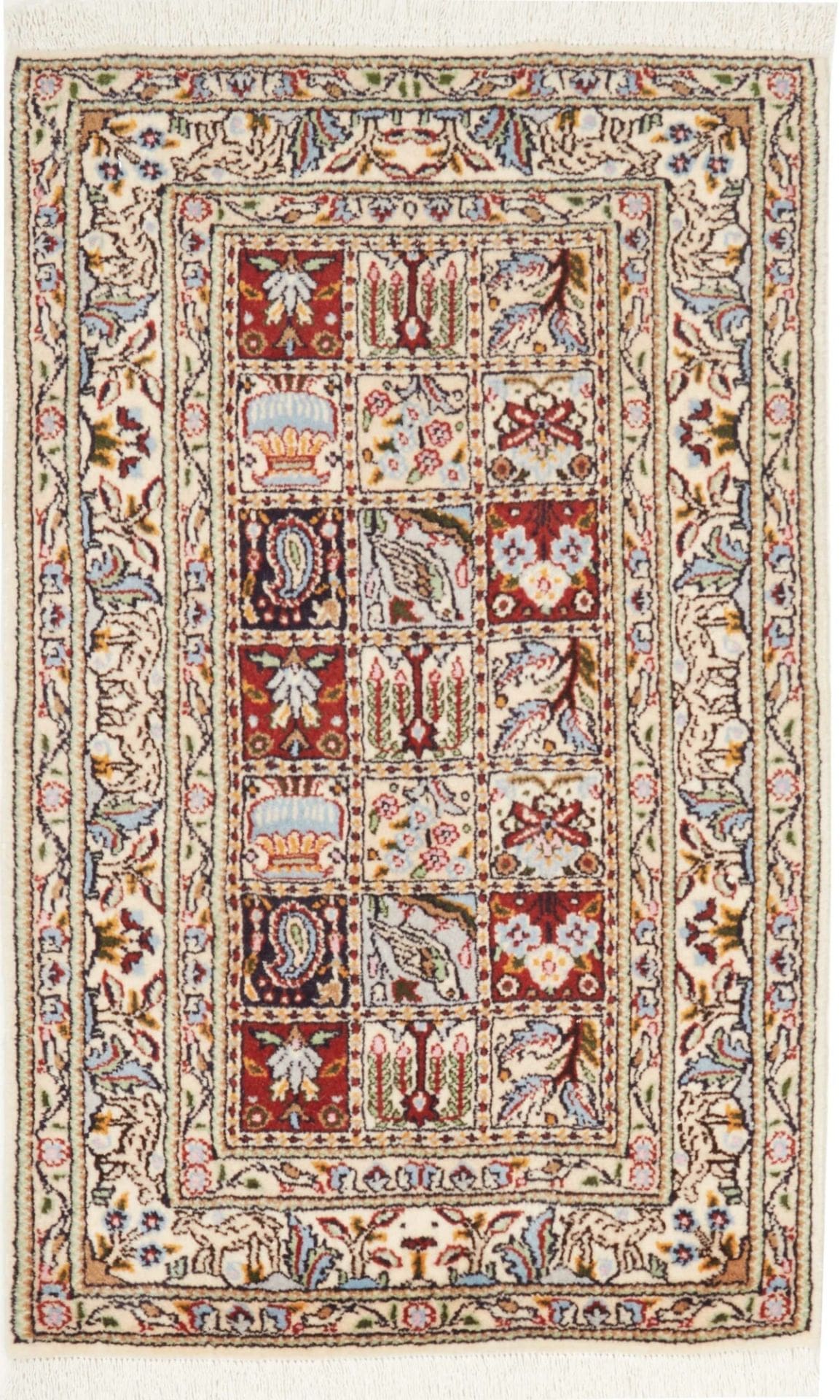 Moud Teppich 58 x 88cm, florales Muster, Schurwolle, handgeknüpft, Perserteppich