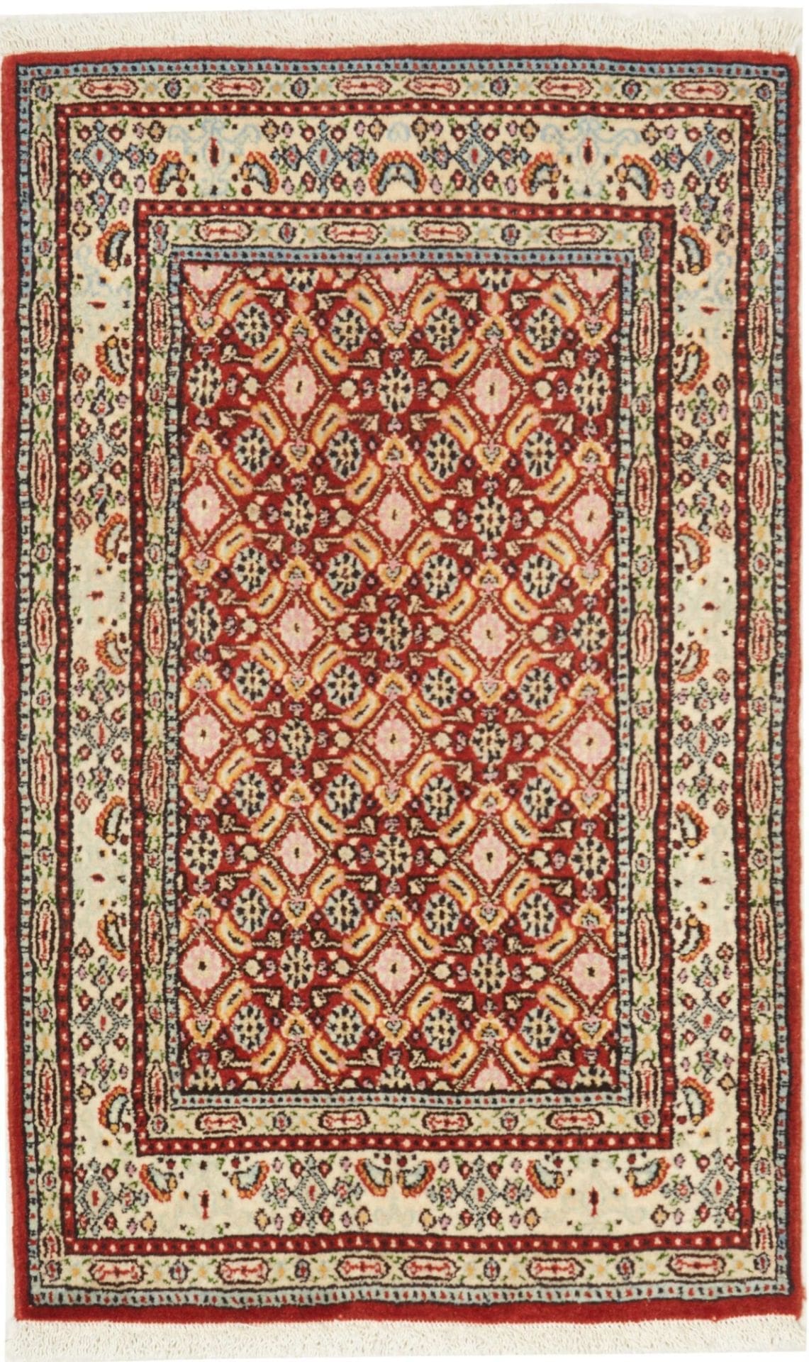 Moud Teppich 58 x 90cm, floral, aus Schurwolle, handgeknüpft, Perserteppich