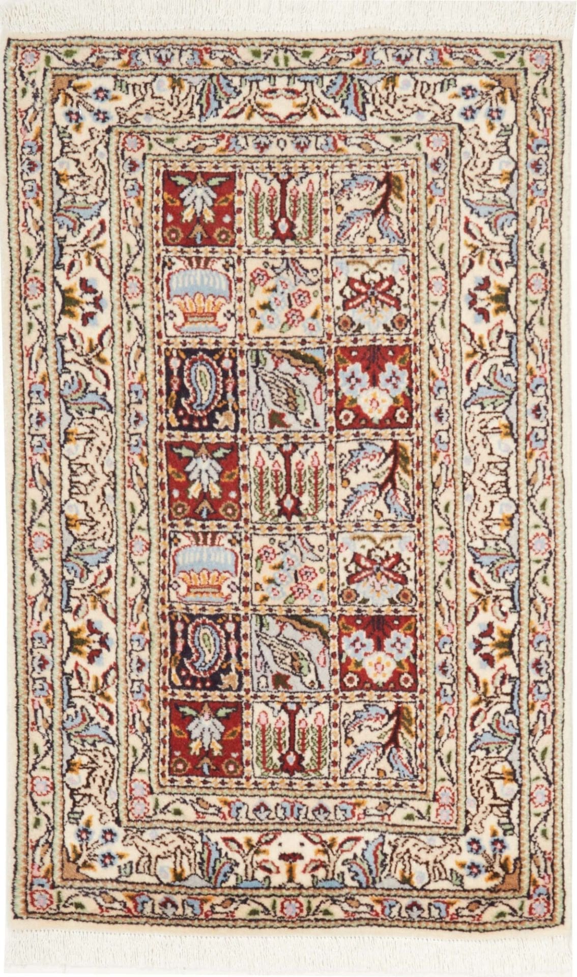 Moud Teppich 60 x 88 cm, florales Muster, Schurwolle, handgeknüpft