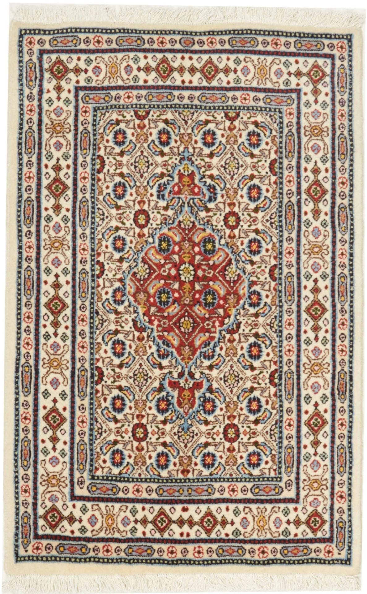 Moud Teppich 62 x 93 cm floral aus Schurwolle, handgeknüpft, Perserteppich