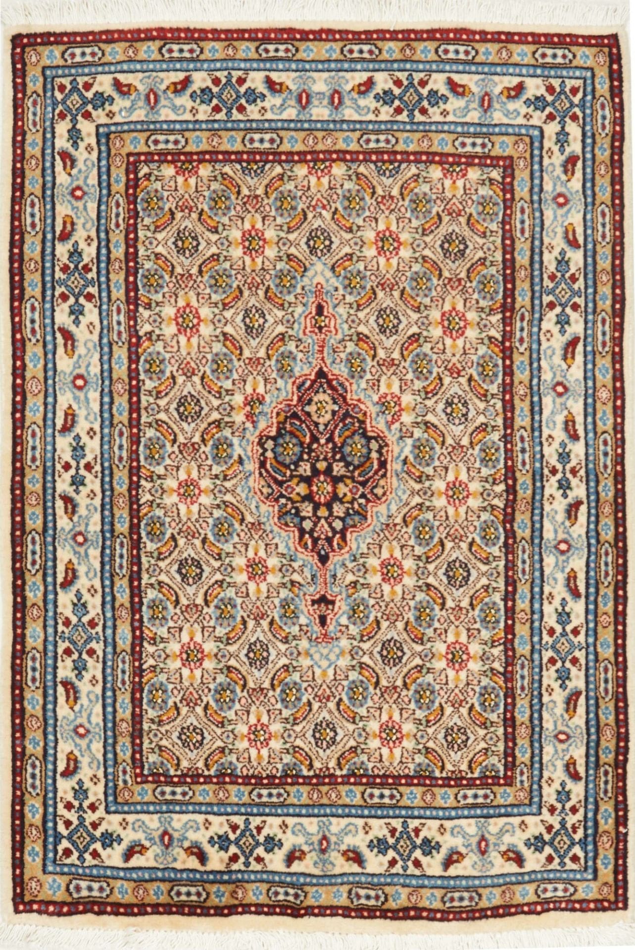 Moud Teppich 63 x 87cm, florales Muster, Schurwolle, handgeknüpft, Perserteppich