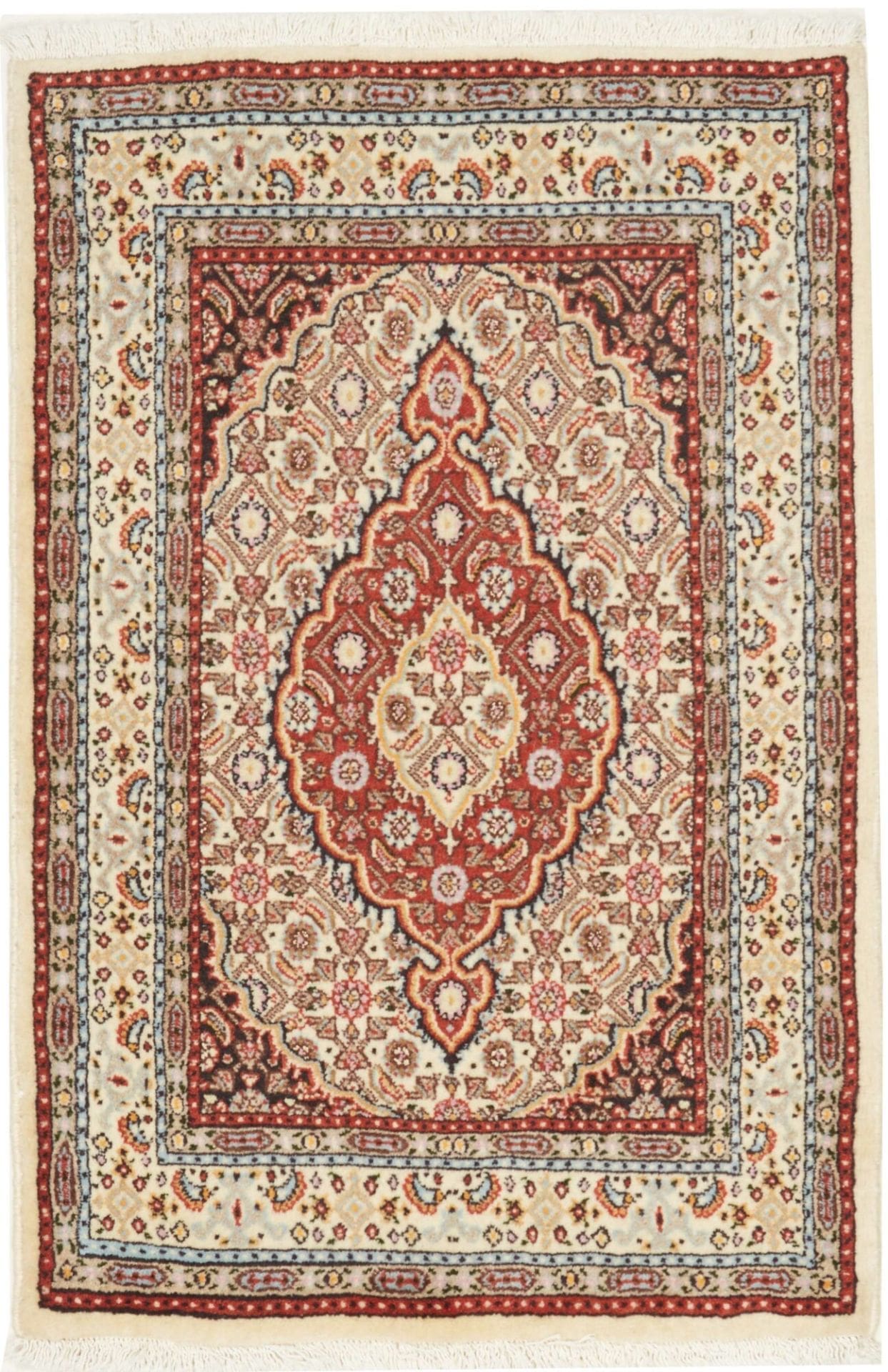 Moud Teppich 64 x 90 cm, florales Design, handgeknüpft, Perserteppich