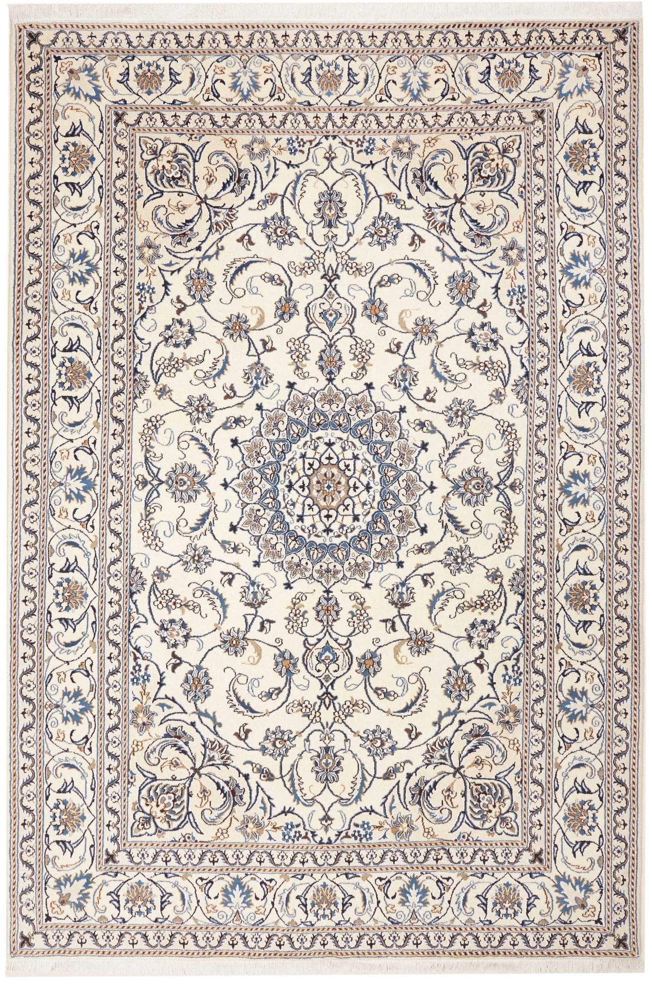 Nain Orientteppich 200 x 293 cm, florale Muster, handgeknüpft