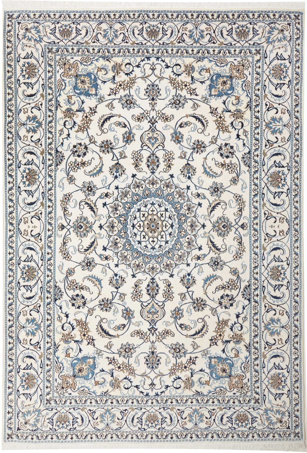 Nain Perserteppich 201 x 290 cm, florales Muster, handgeknüpft