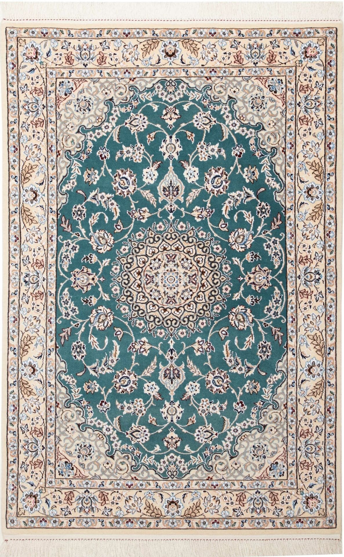 Nain Teppich 101 x 149 cm, handgeknüpft, florales Design, Perserteppich