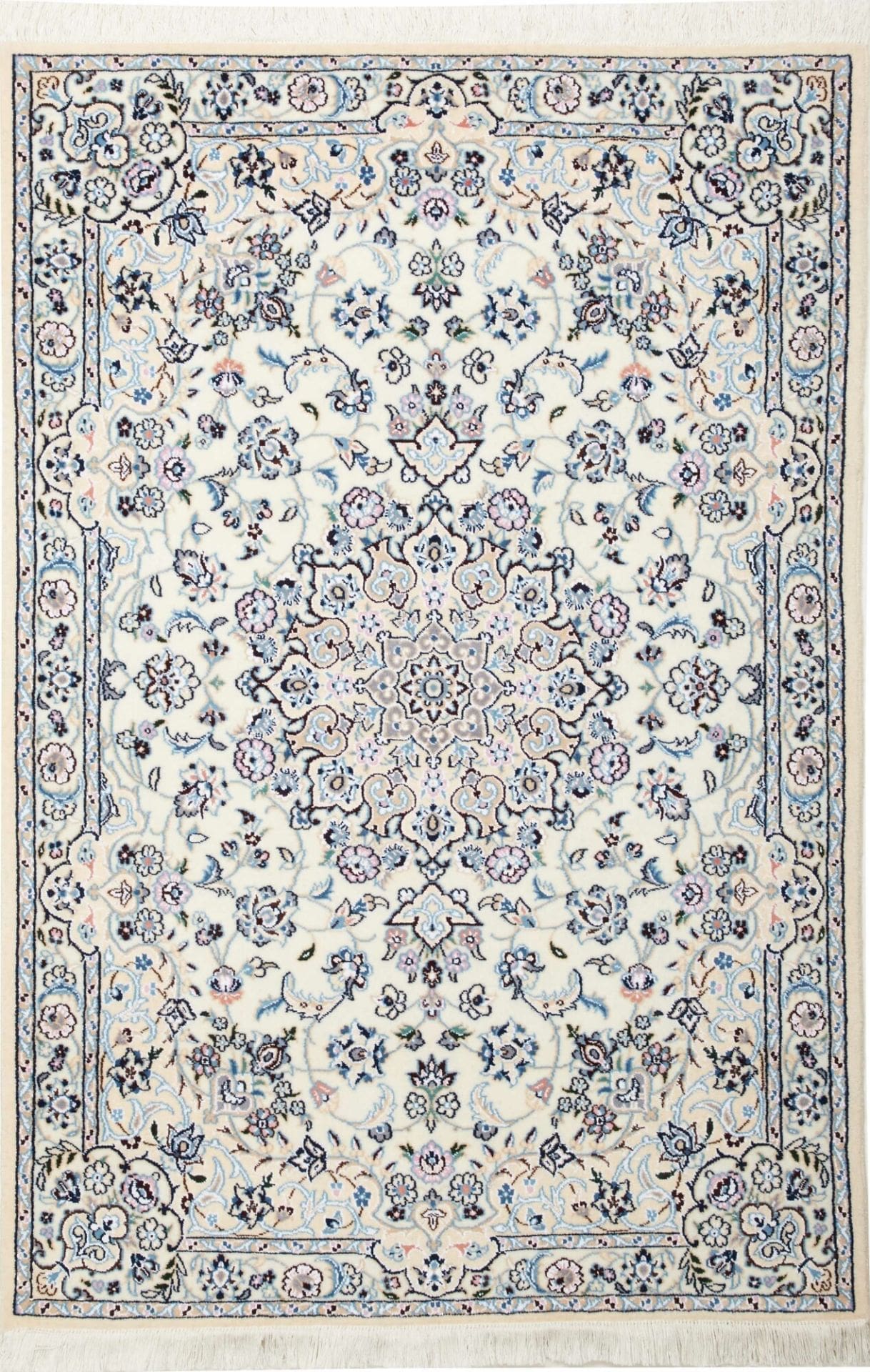 Nain Teppich 103 x 148 cm, florales Muster, handgeknüpft, Perserteppich