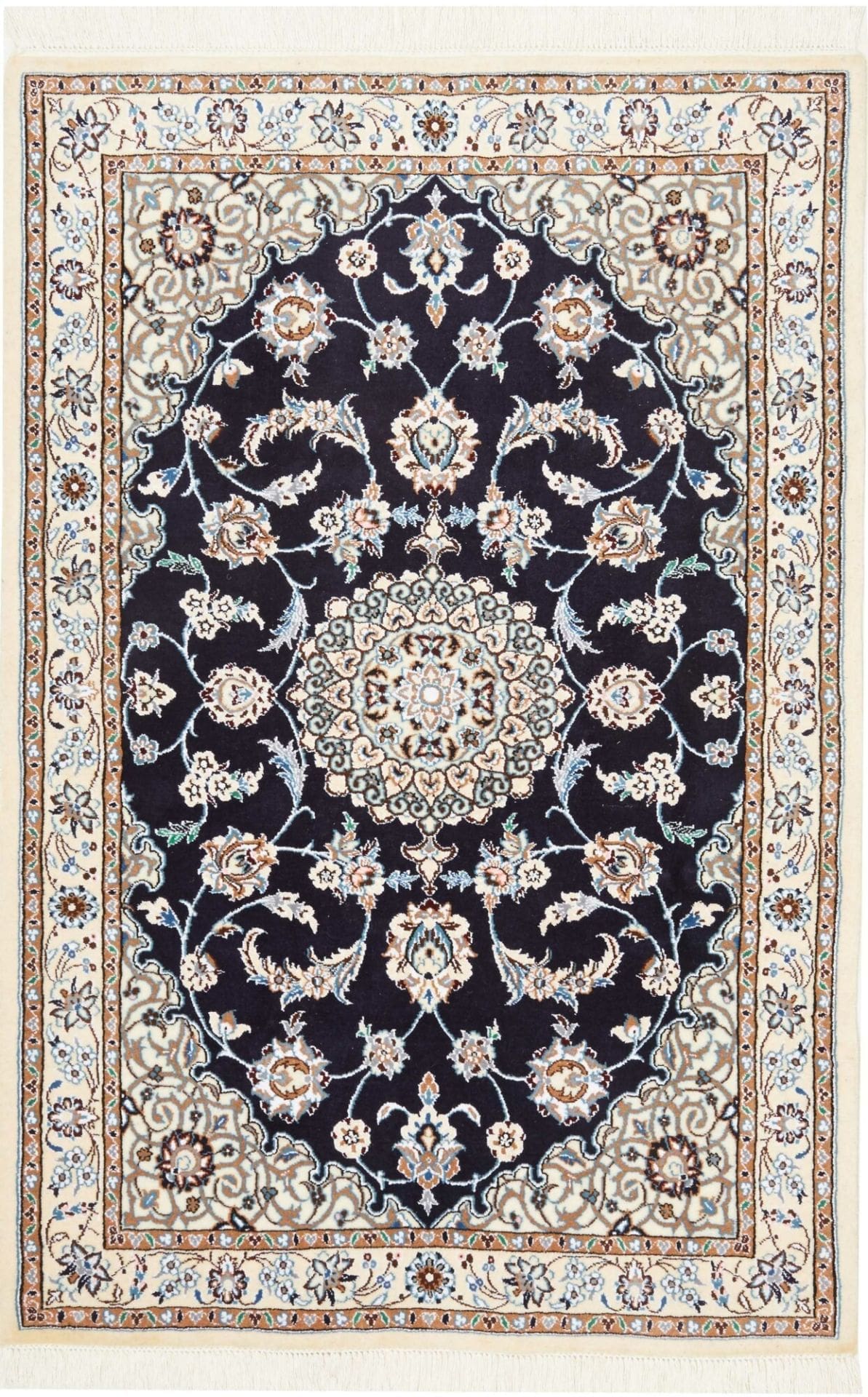 Nain Teppich 104 x 150cm, florale Muster, handgeknüpft, Perserteppich