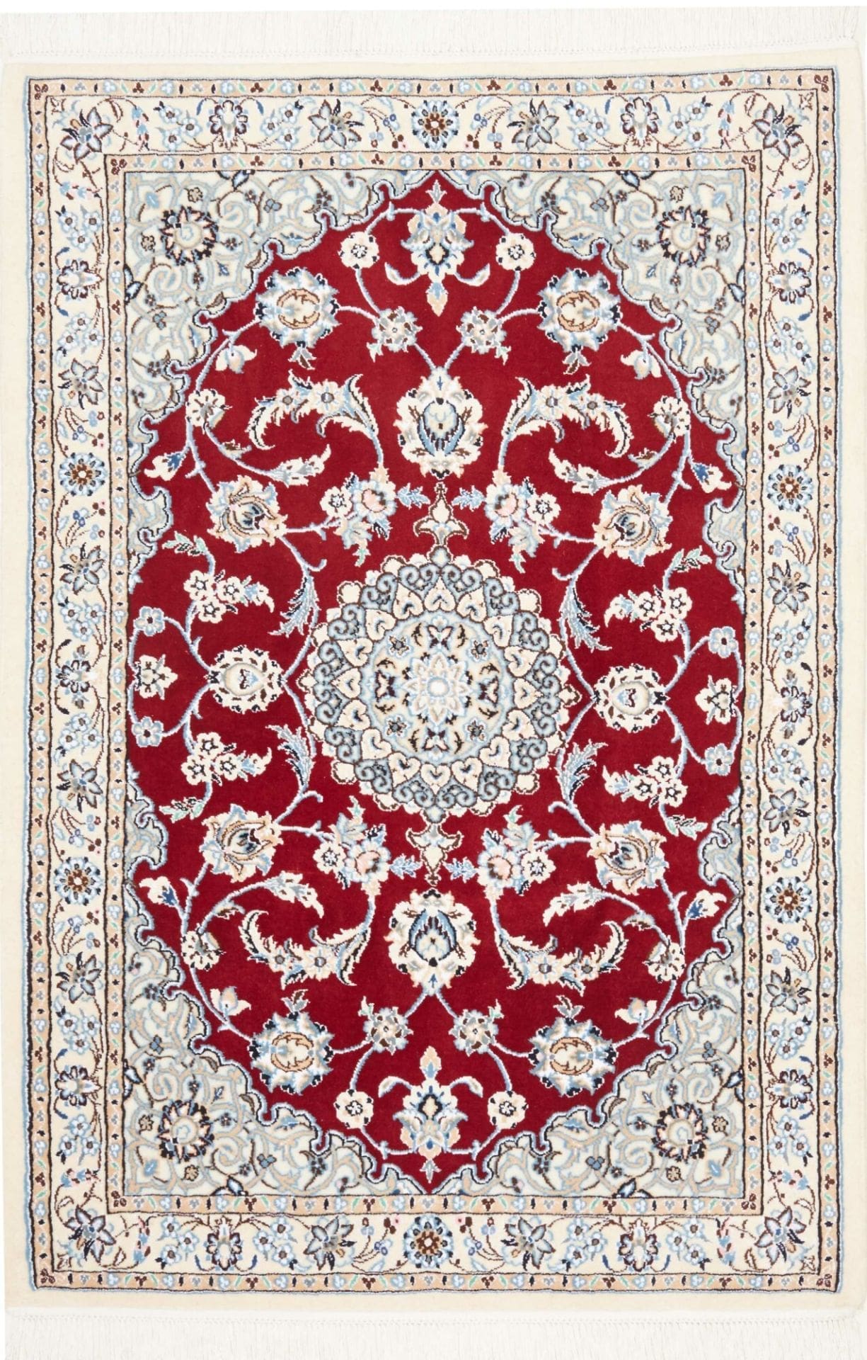 Nain Teppich 104 x 150cm, florales Design, handgeknüpft, Perserteppich