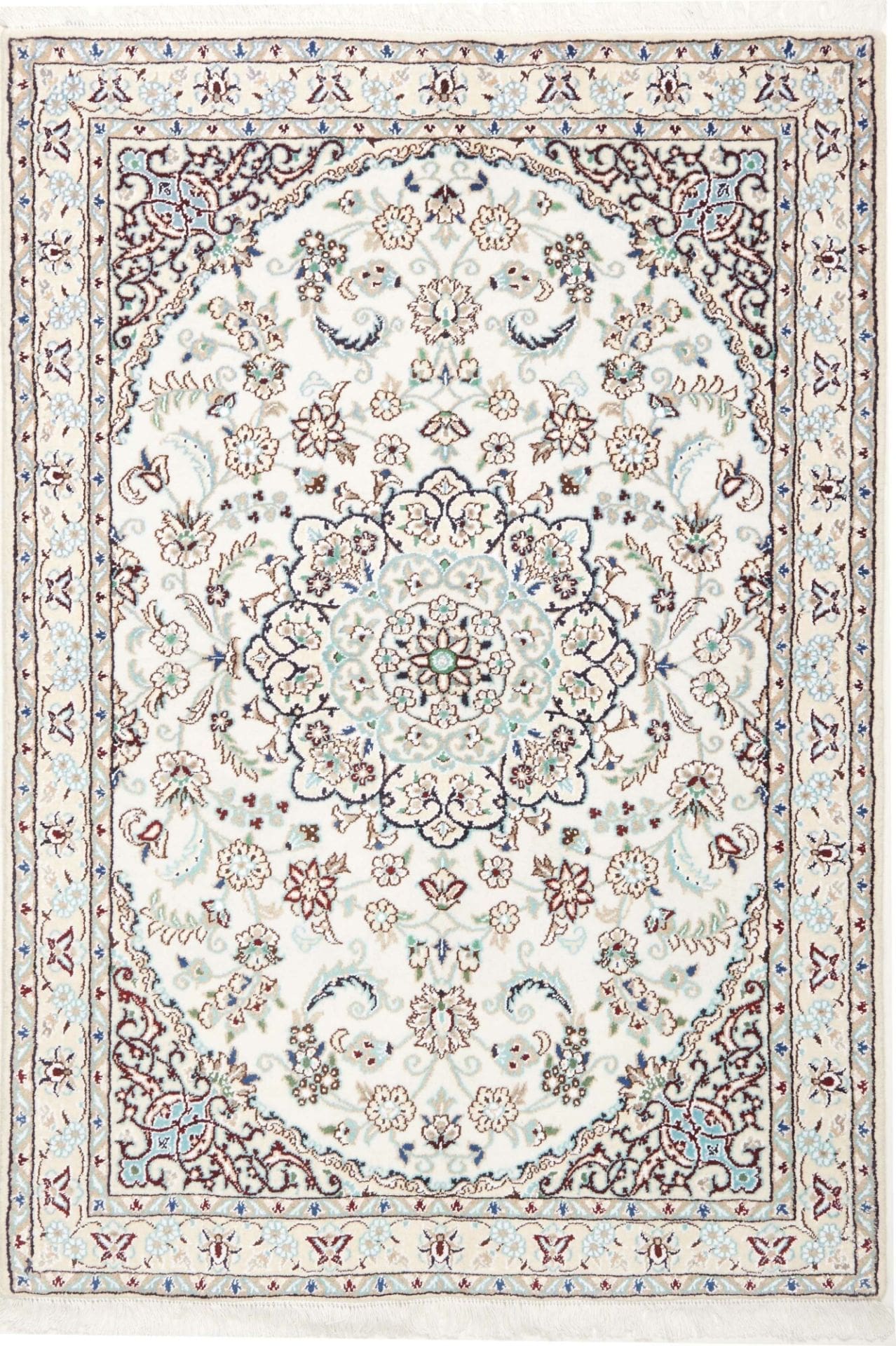 Nain Teppich 105 x 144 cm, florales Muster, handgeknüpft, Perserteppich
