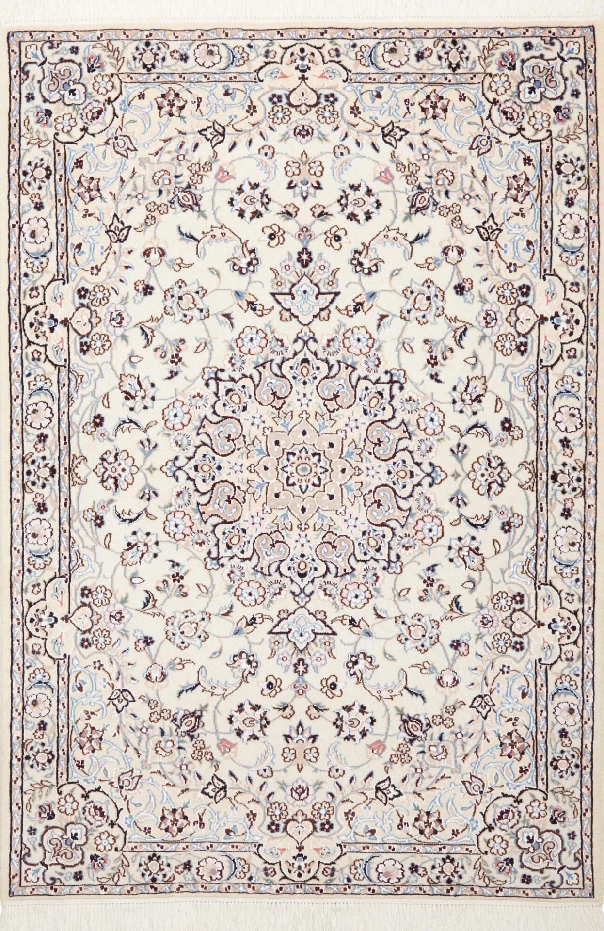 Nain Teppich 105 x 150 cm, florales Muster, handgeknüpft