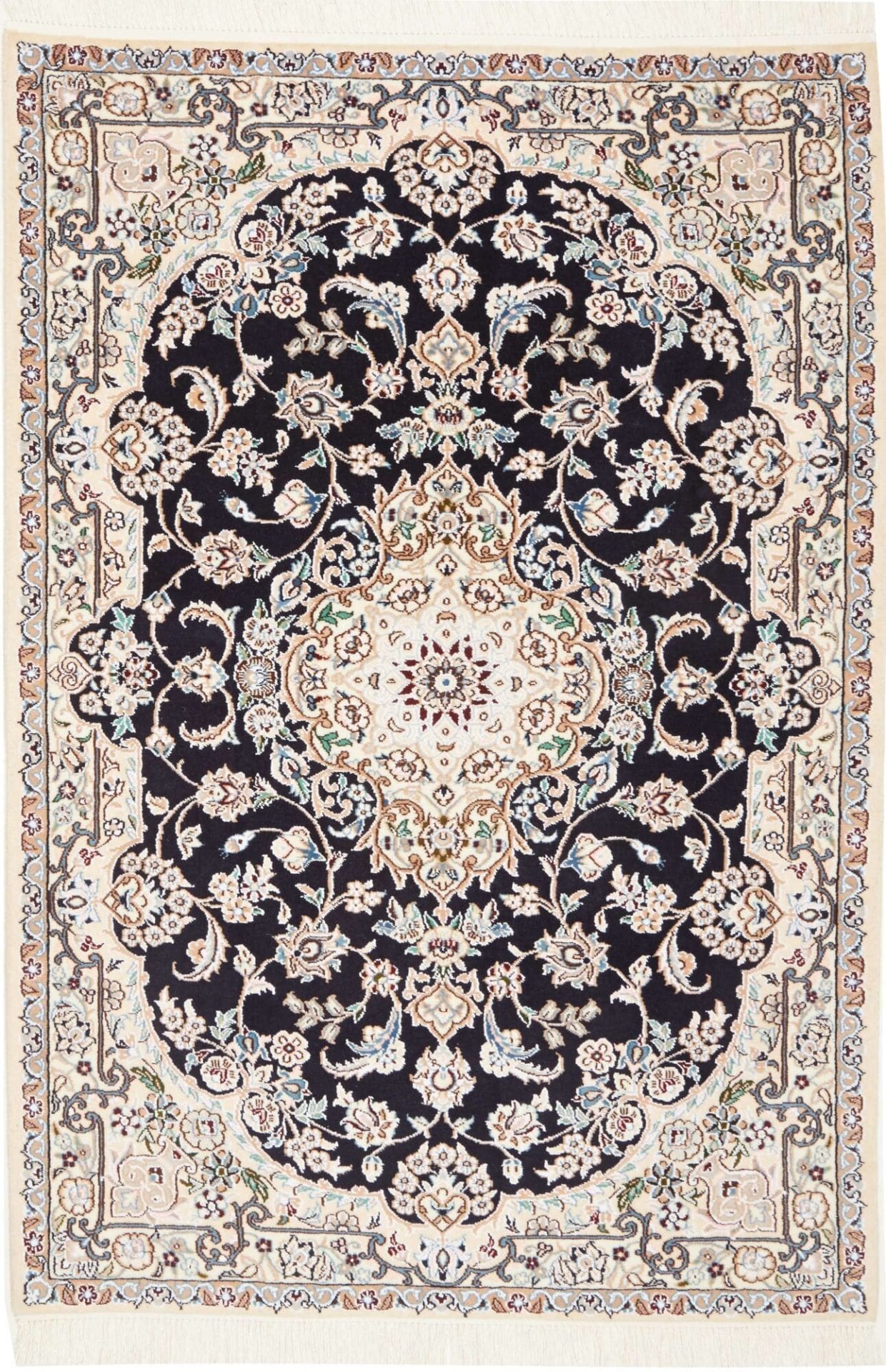 Nain Teppich 105 x 154cm, florales Muster, Schurwolle, handgeknüpft