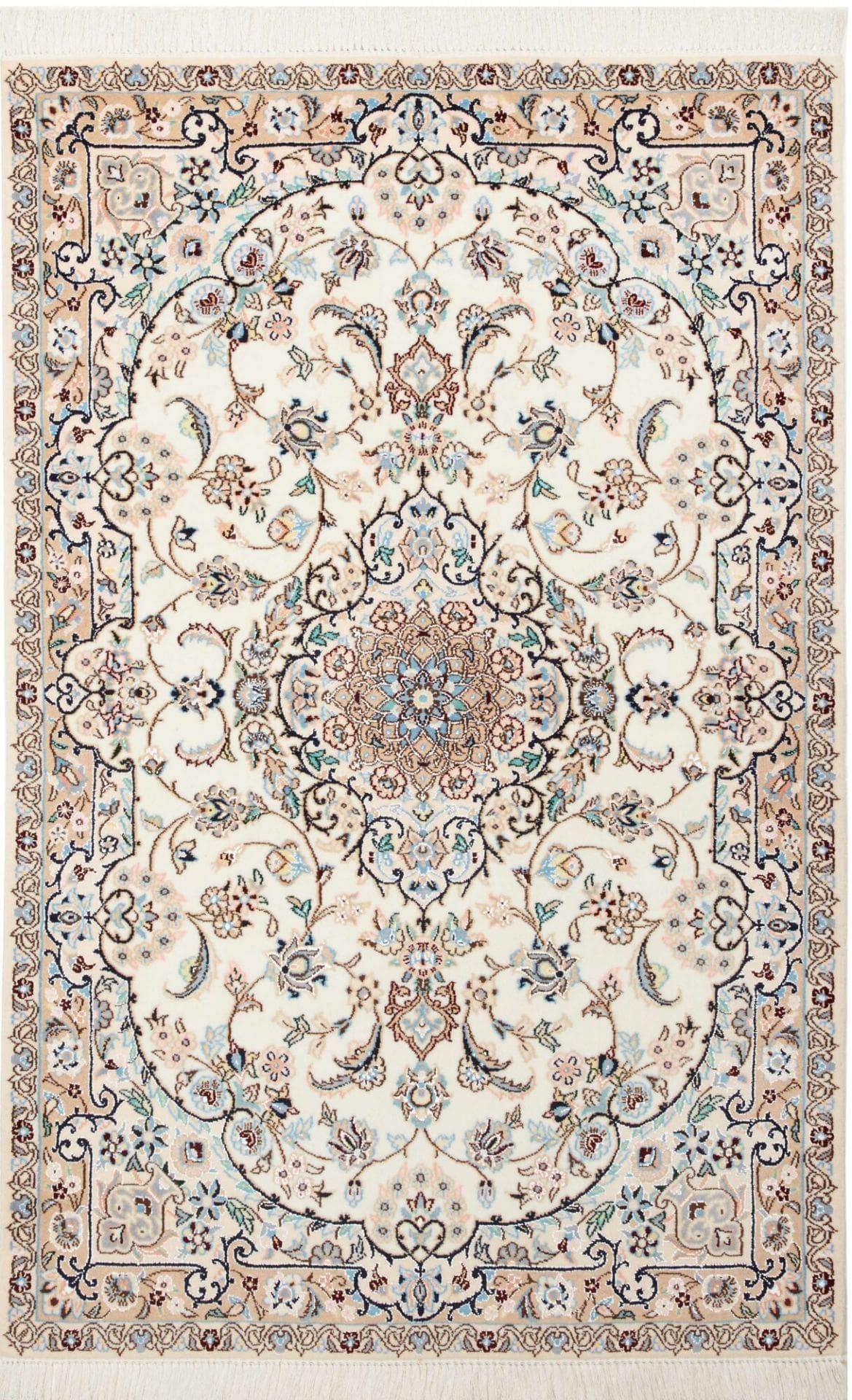 Nain Teppich 105 x 162 cm, florale Muster, handgeknüpft, Perserteppich