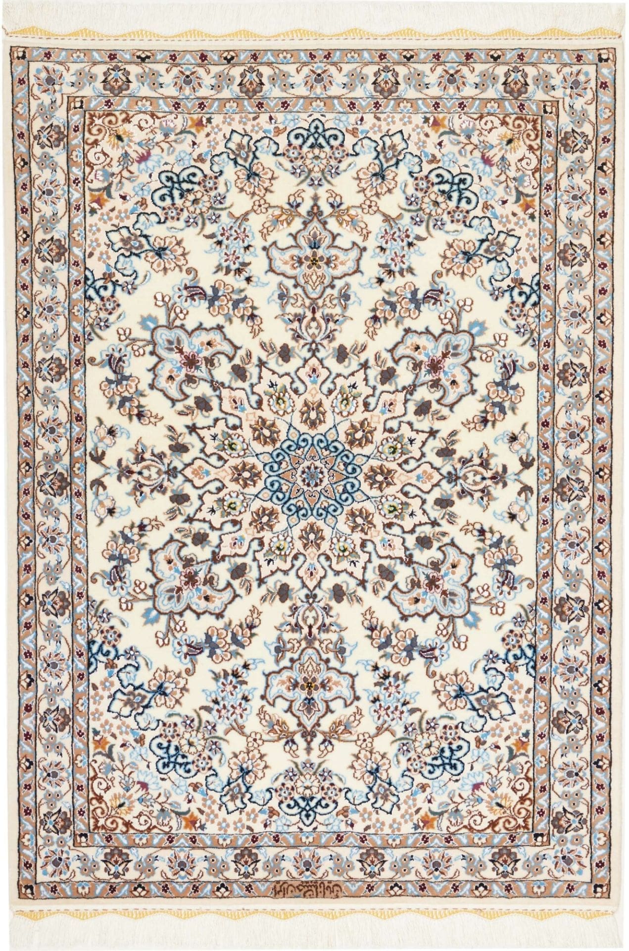 Nain Teppich 106 x 147 cm, handgeknüpft, florales Design, Schurwolle