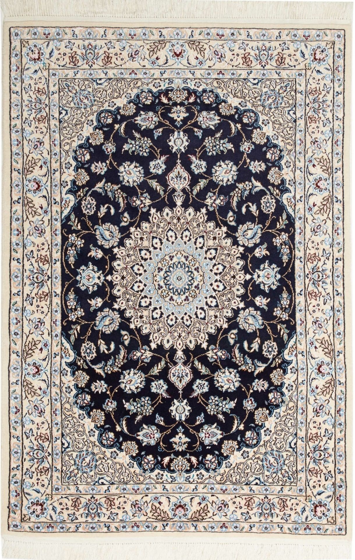 Nain Teppich 106 x 151cm, florales Muster, handgeknüpft, Perserteppich