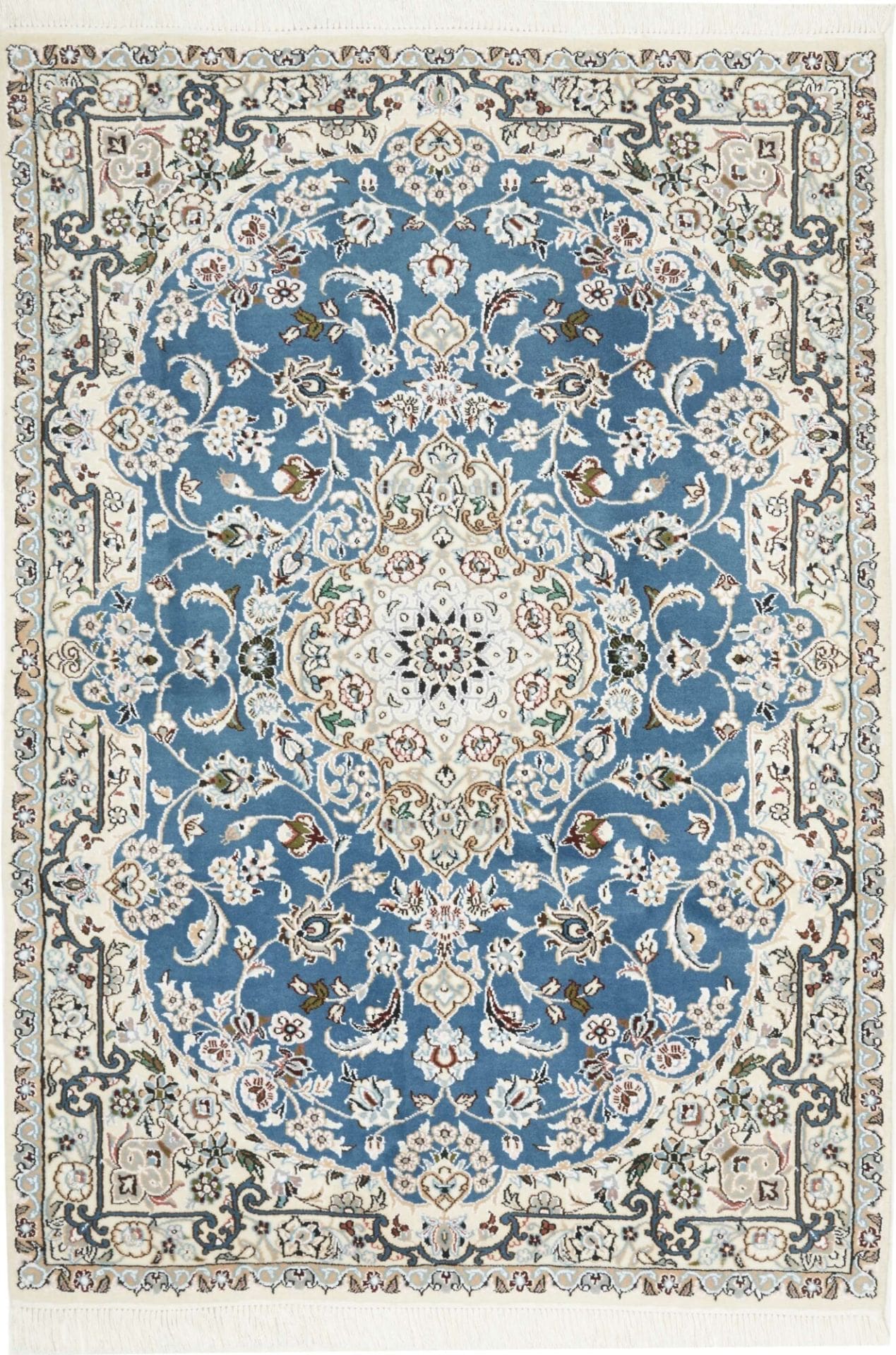 Nain Teppich 106 x 155cm, florales Muster, Schurwolle, handgeknüpft