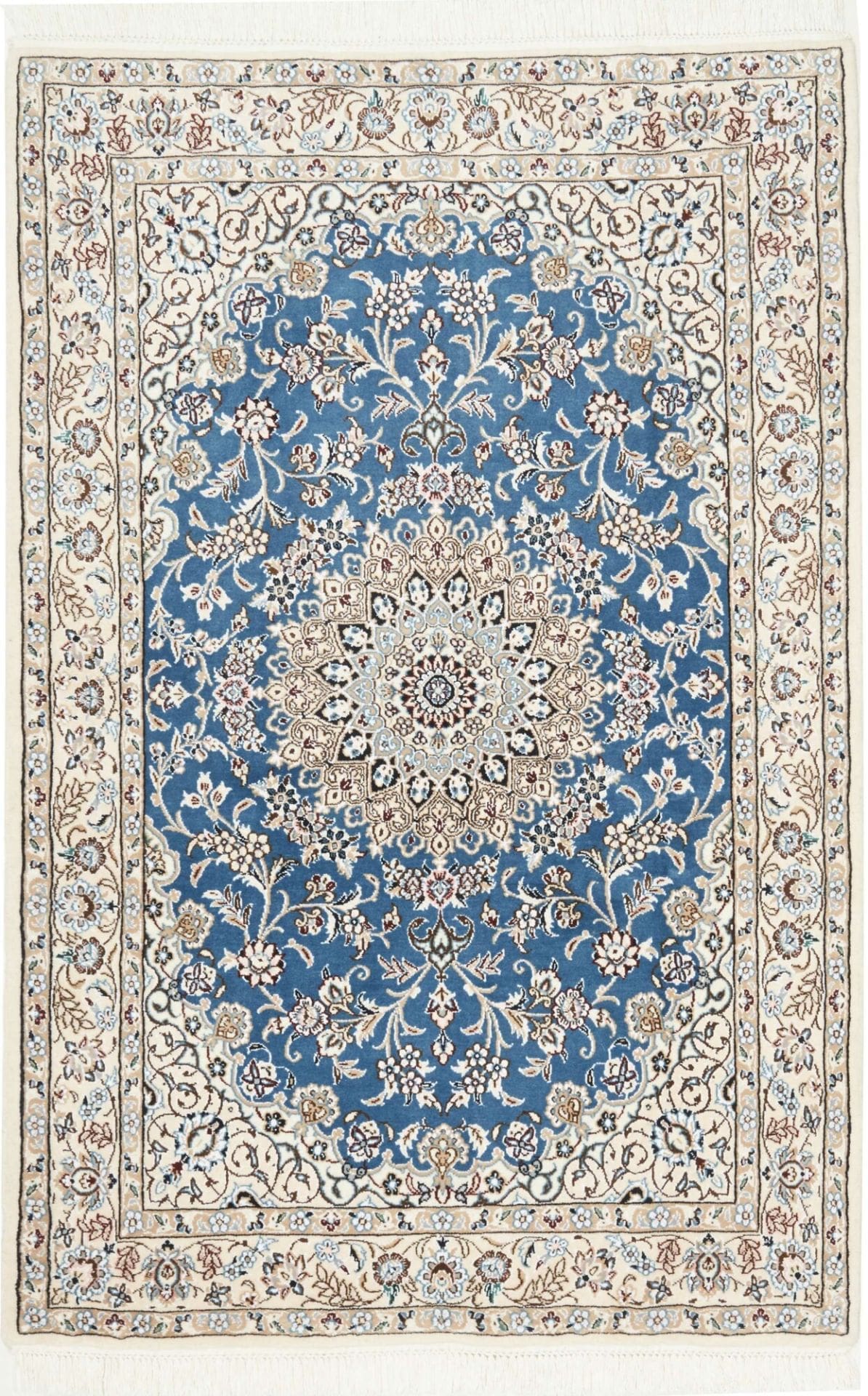 Nain Teppich 106 x 156cm, florales Muster, handgeknüpft, Perserteppich