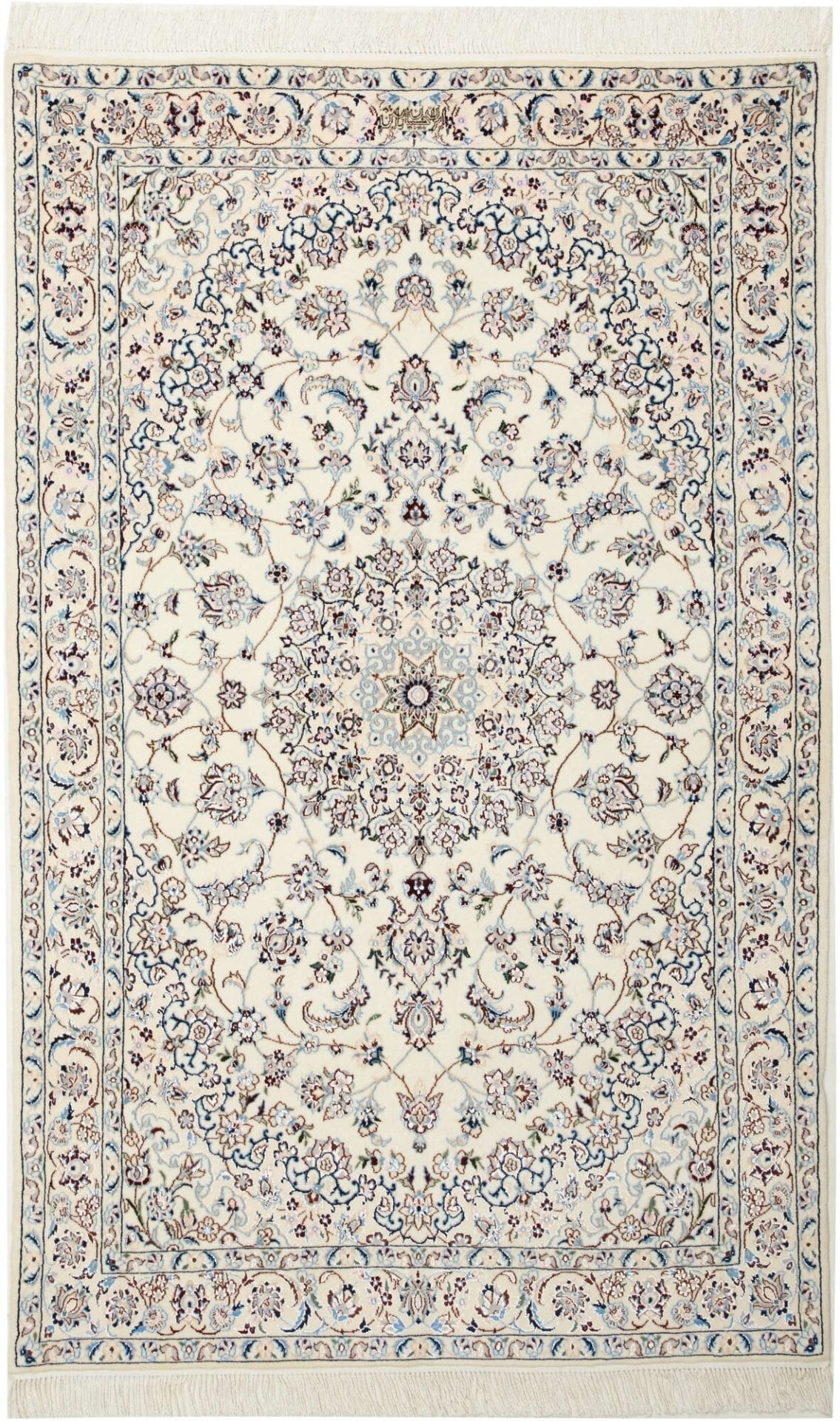 Nain Teppich 106 x 165 cm, florale Muster, Schurwolle, handgeknüpft