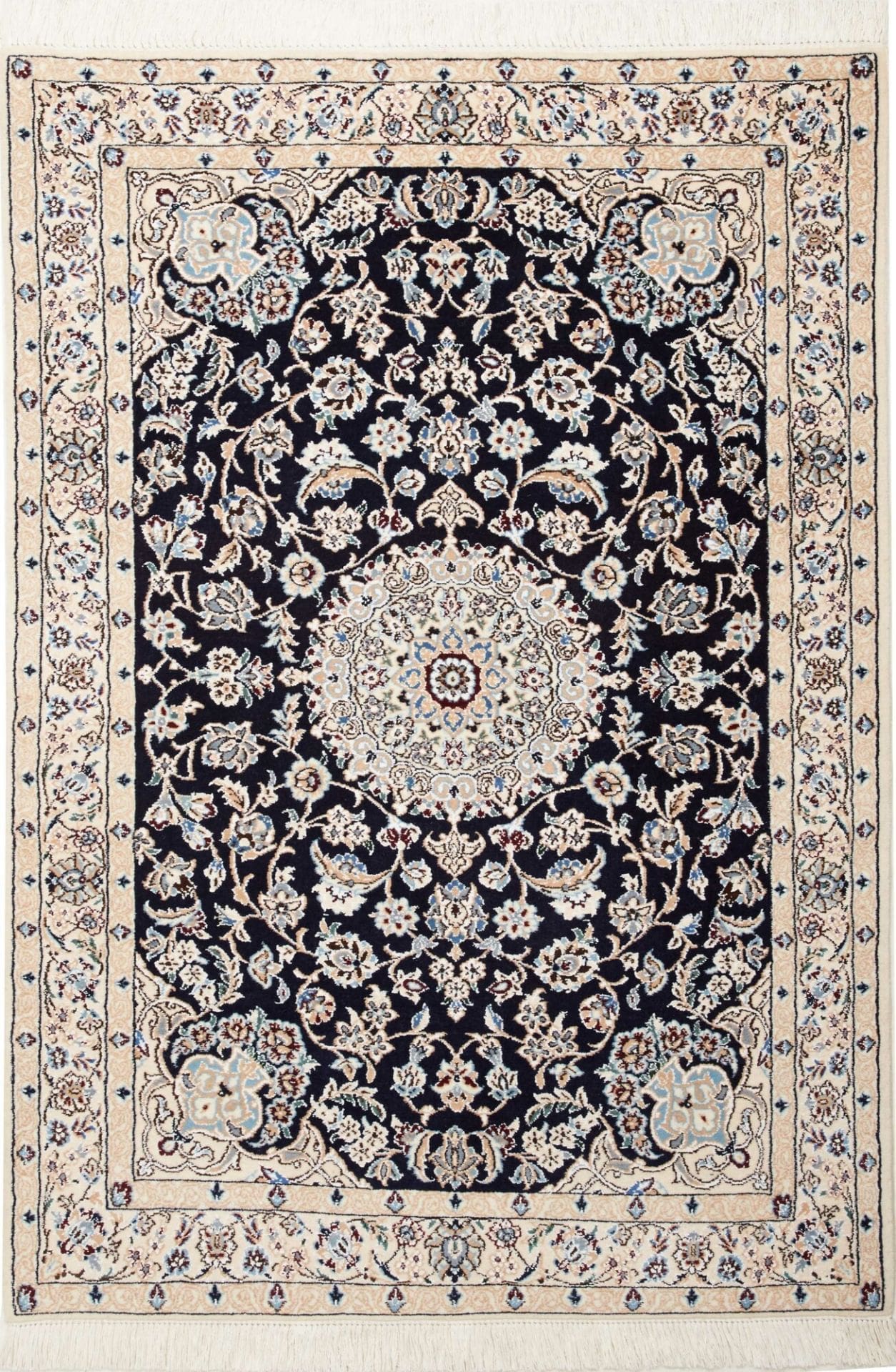 Nain Teppich 107 x 147cm, florales Muster, Schurwolle, handgeknüpft