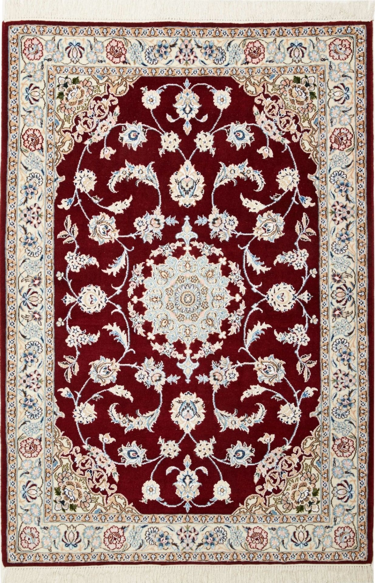 Nain Teppich 108 x 150cm, florales Muster, handgeknüpft, Perserteppich