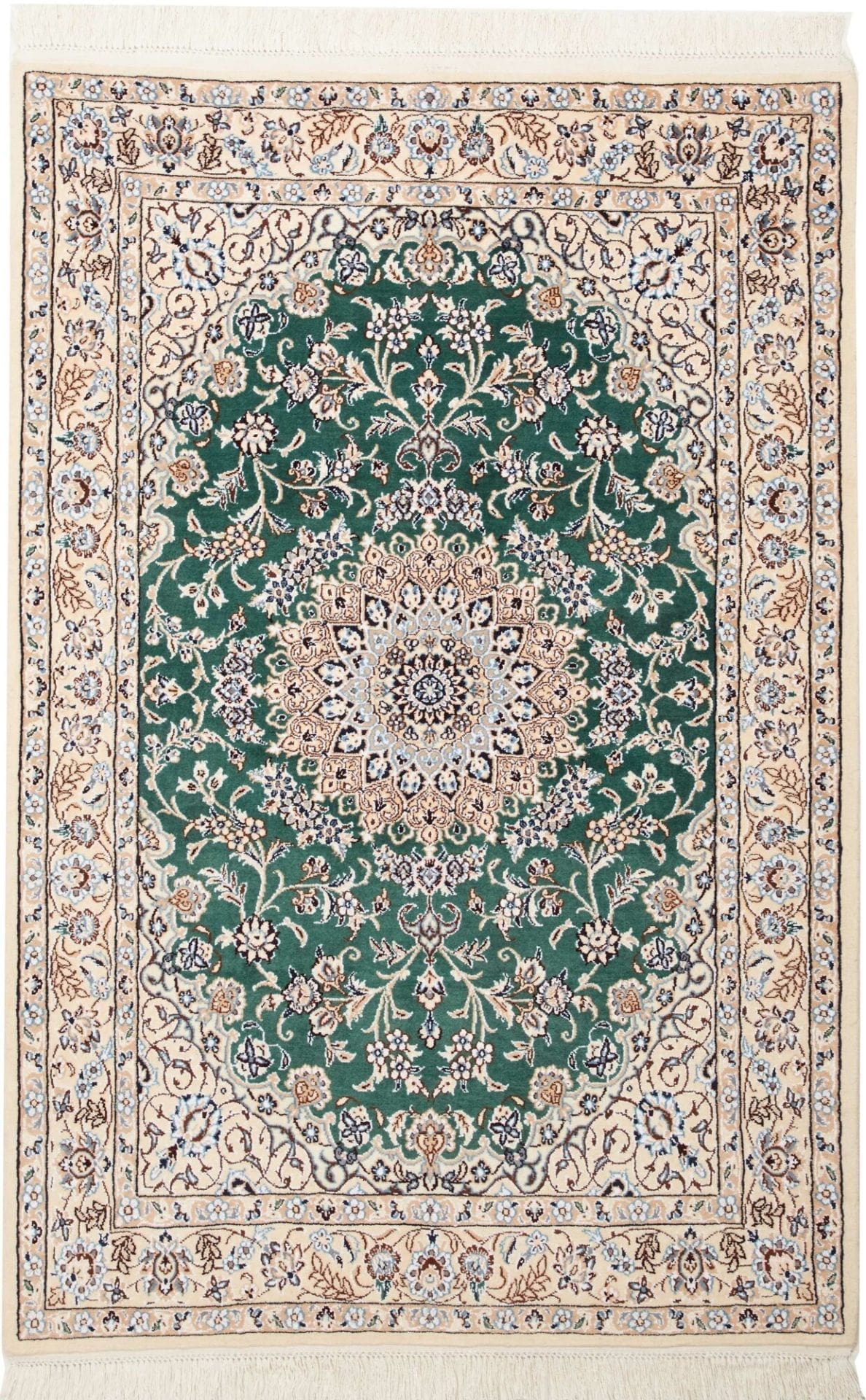 Nain Teppich 108 x 154cm, florales Muster, handgeknüpft, Perserteppich