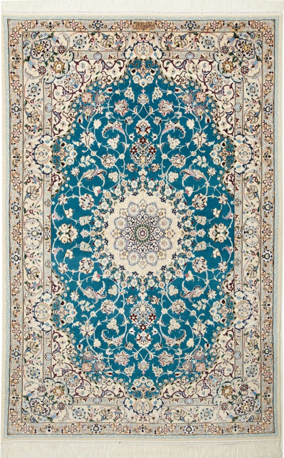 Nain Teppich 119 x 180 cm, florales Muster, handgeknüpft, Perserteppich