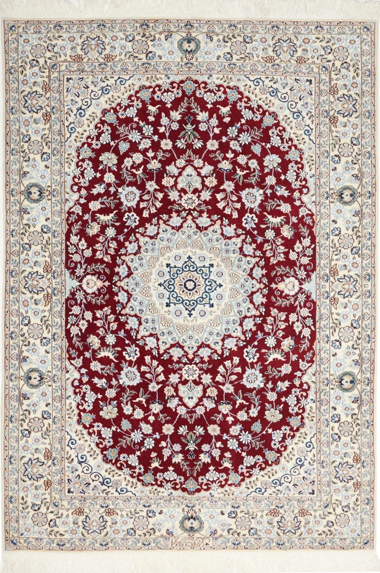 Nain Teppich 121 x 168cm, florale Muster, Schurwolle, handgeknüpft