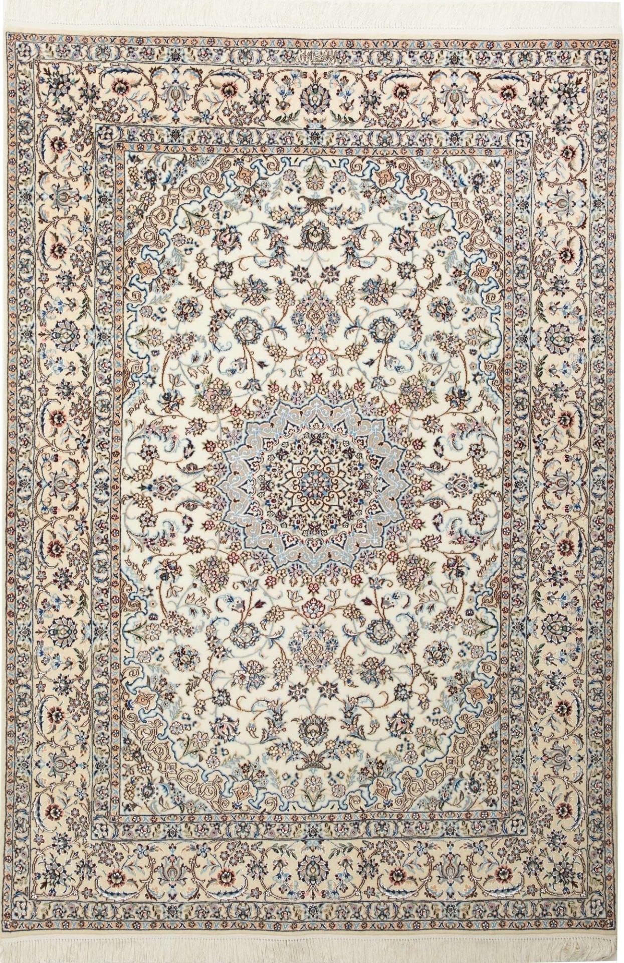 Nain Teppich 128 x 184 cm, florales Muster, handgeknüpft